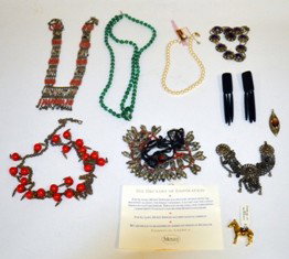 Striking Collection of Costume Jewelry (11pcs): Featuring: Pr French ebony earrings, monet donkey, native american, victorian, etc.
