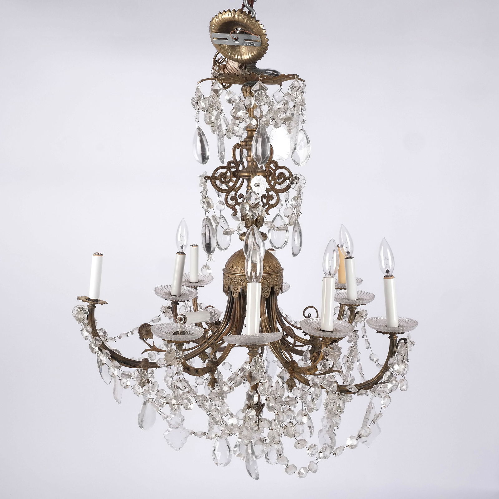 French 10-Light Bronze & Crystal Chandelier (1 of 11)