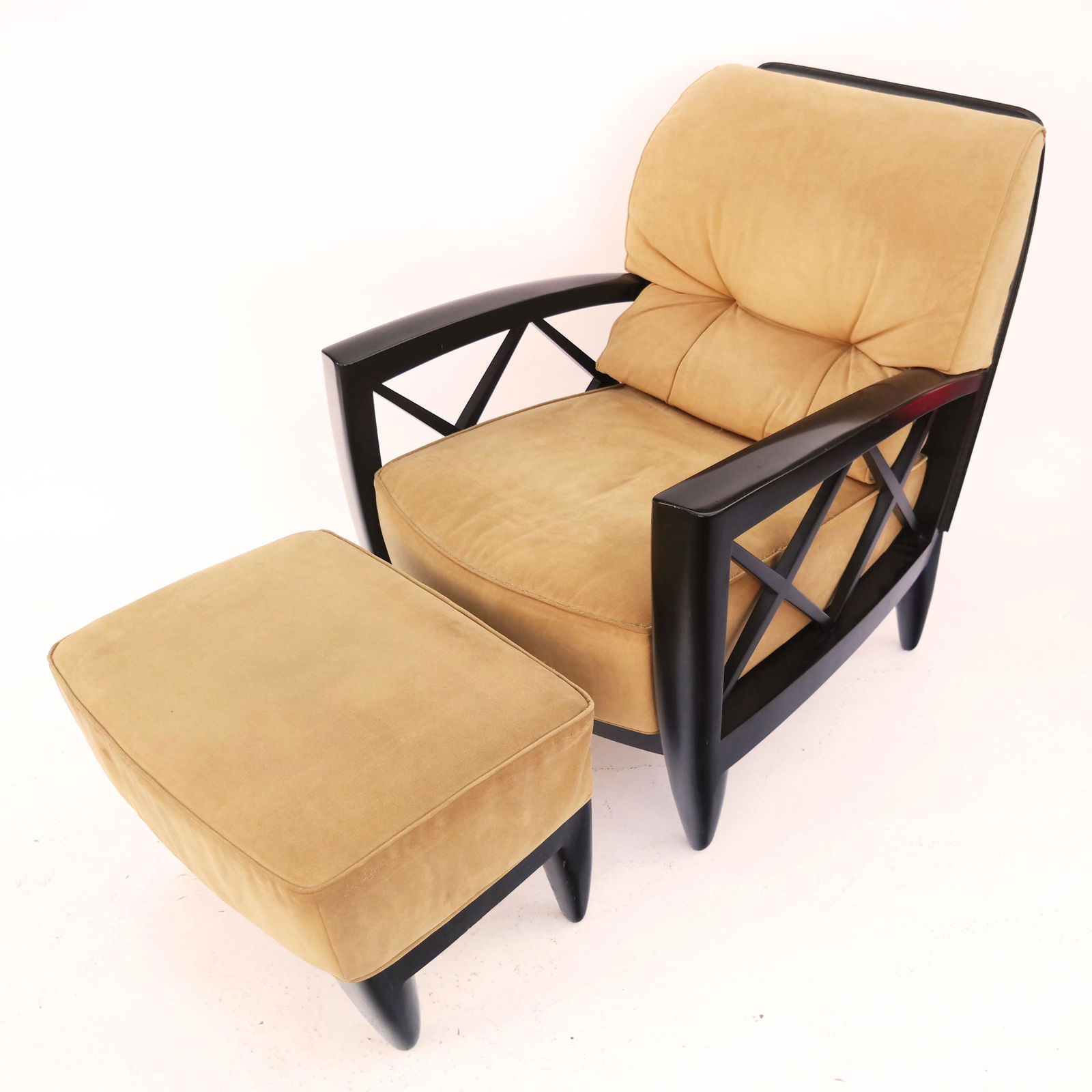 Modern Ebonized Wood Armchair & Ottoman (1 of 10)