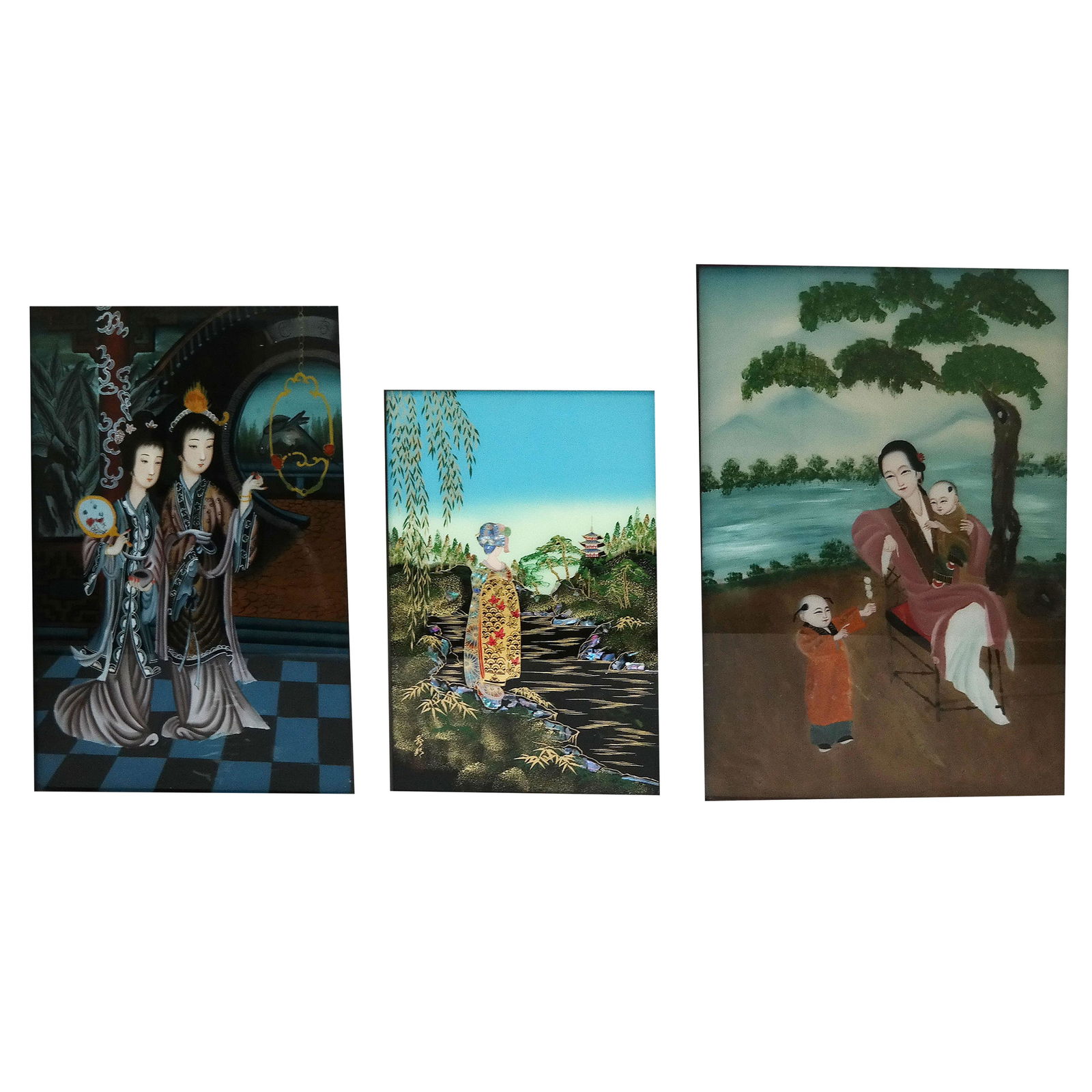 Three Chinese Reverse Painted Glass Panels (1 of 20)