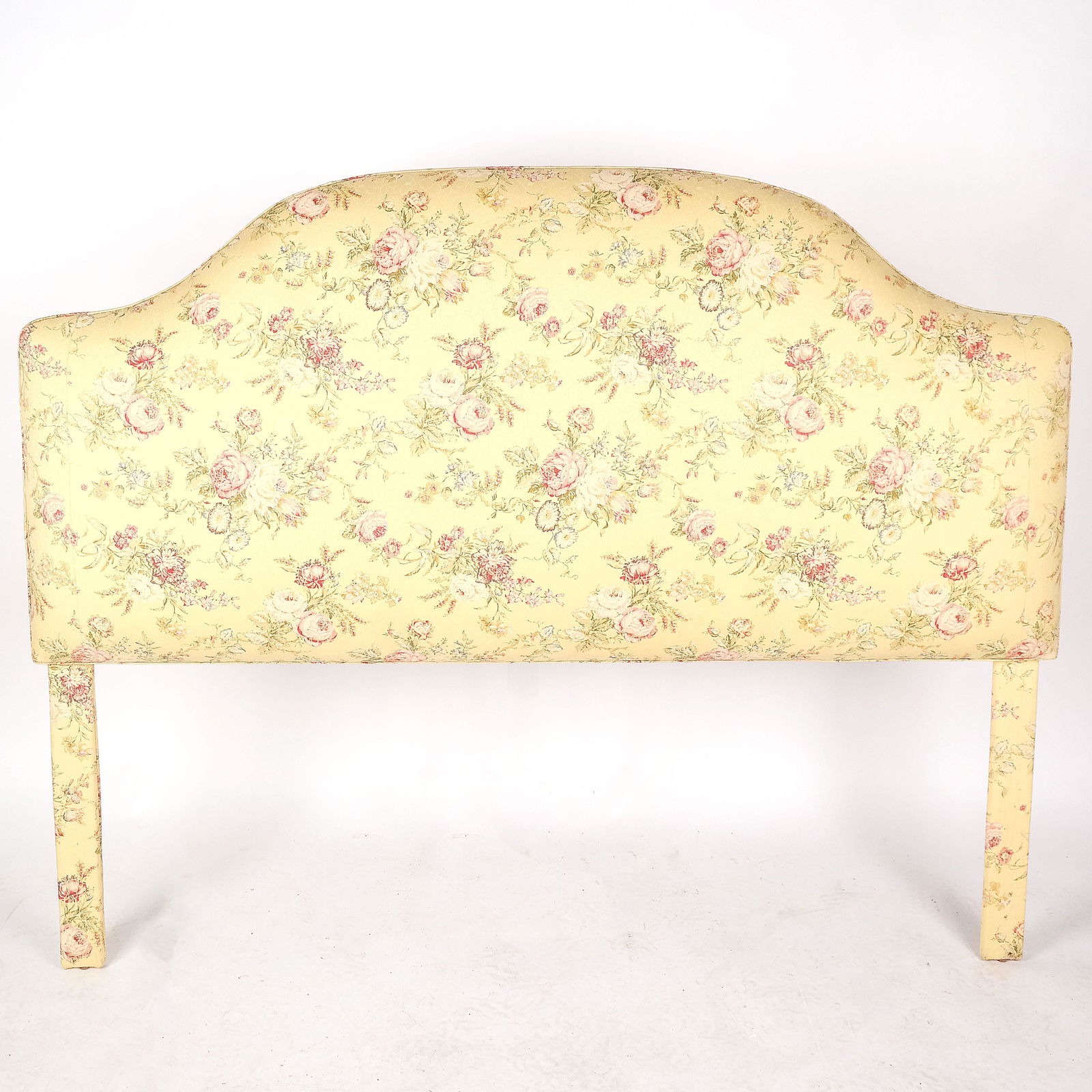 Yellow Floral Headboard: Yellow floral headboard. [50" H x 62" W]. In overall good condition with minor wear.