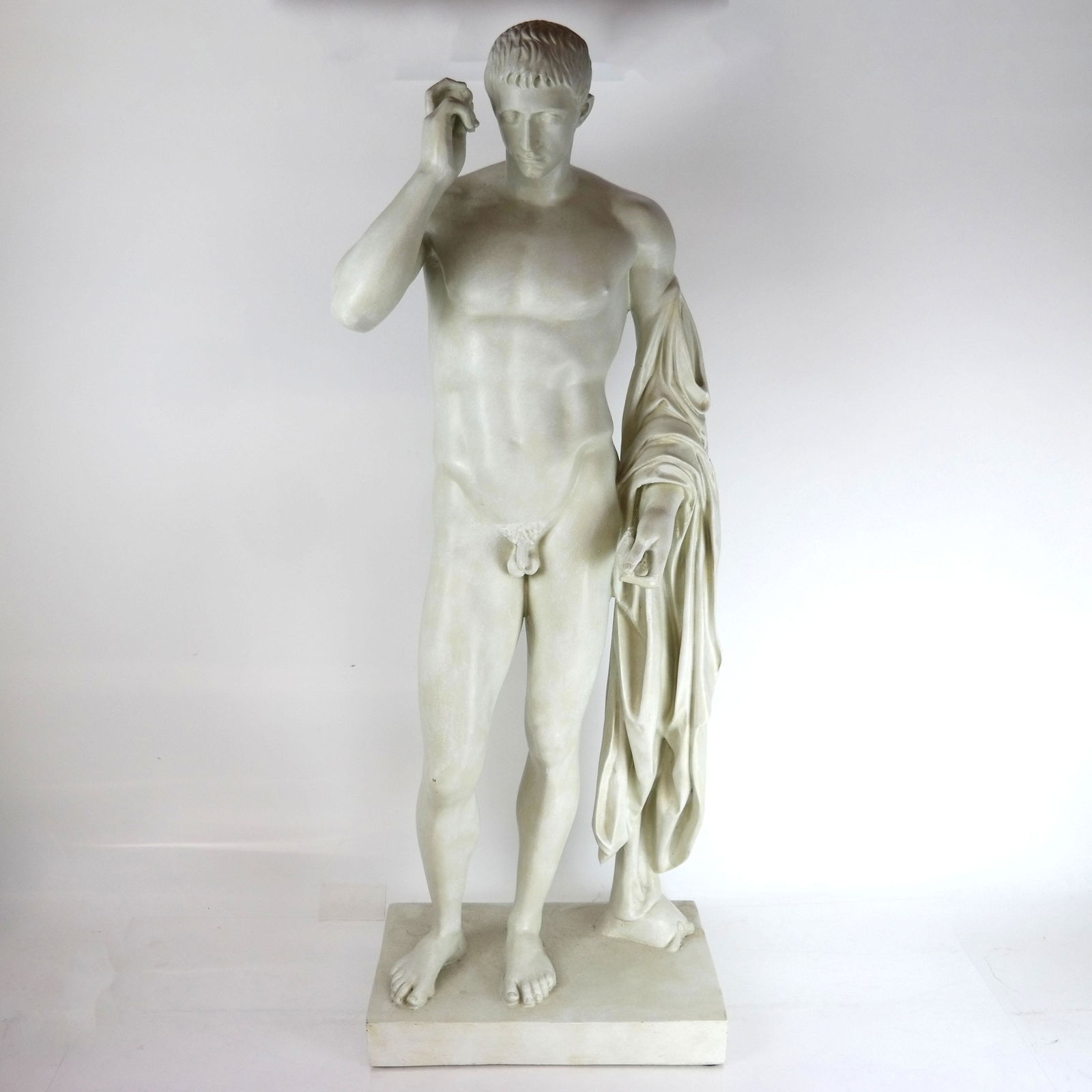 After the Antique, Classical Nude Sculpture: Cast resin Classical nude sculpture, by designer Toscano, modeled as Marcellus as Hermes Logios, the God of Eloquence and Protector of Orators, Merchants, and Travellers. The original is in the Lourve