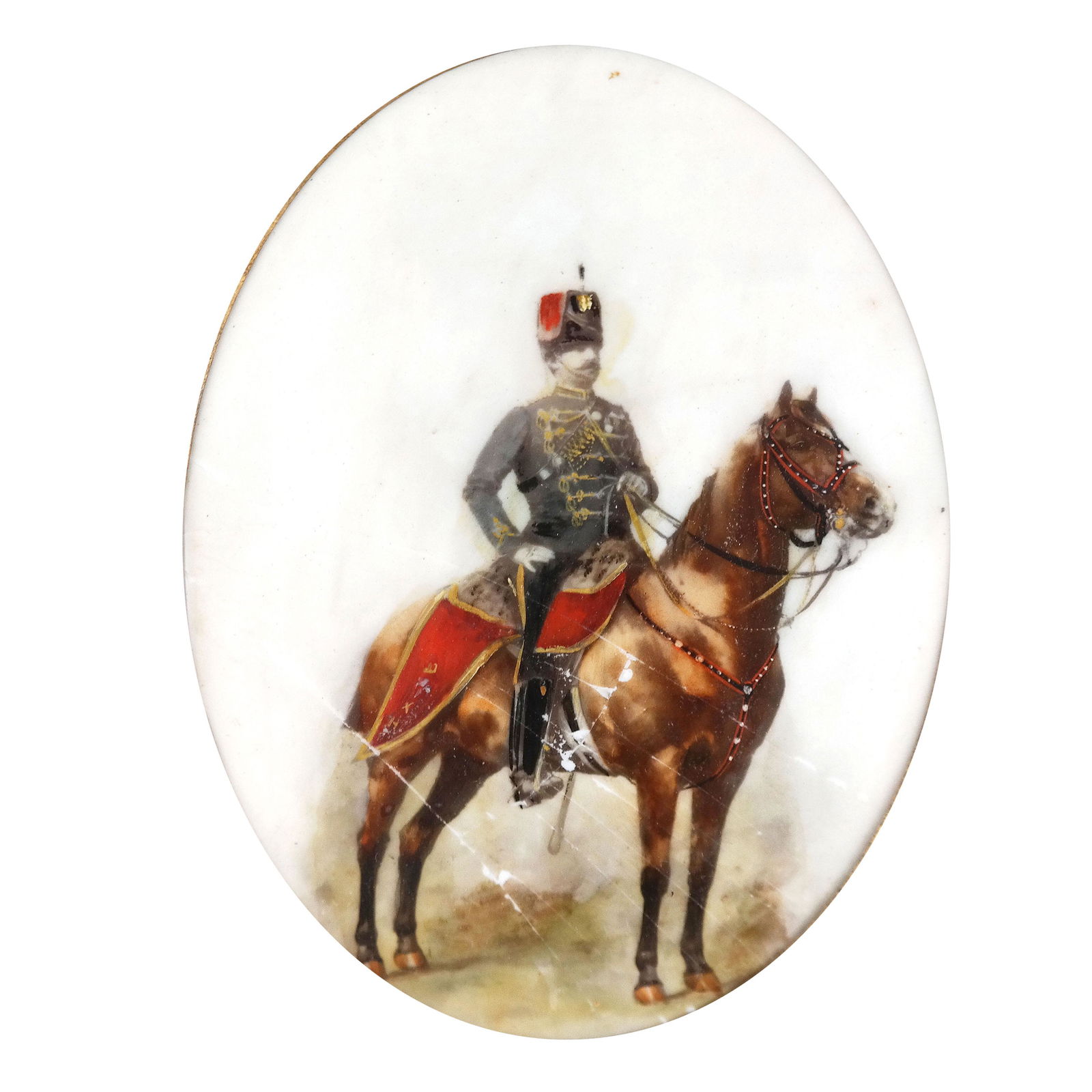 Framed Painted Panel of a Cavalry Officer & Horse (1 of 9)