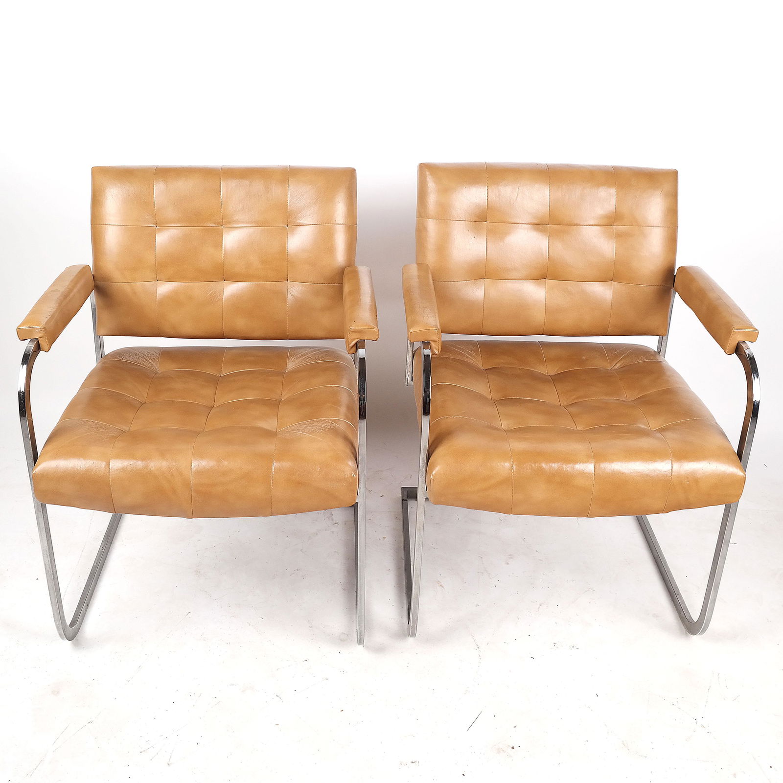 Mid-Century Modern Chrome & Tan Leather Armchairs (1 of 13)