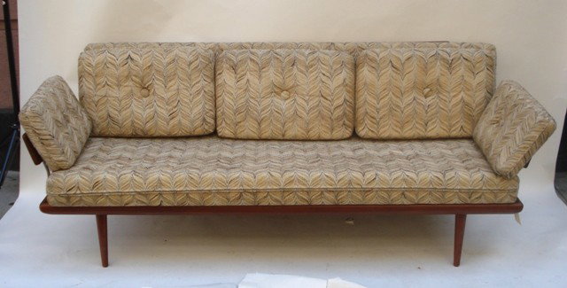 Peter Hvidt Sofa: Peter Hvidt sofa with nickel finish fittings. Height to seat. 16.5", 80" W x 31" D x 31.25" H. Note Peter Hvidt worked with Orla Molgaard-Nielsen