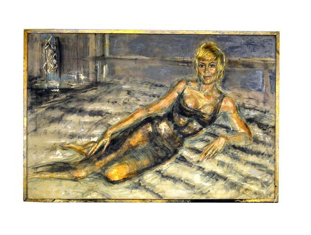 William Ellsworth Artis Oil on Canvas: Framed oil on canvas, depicting a reclining woman, signed lower right. Good condition. Art: 60" x 40".