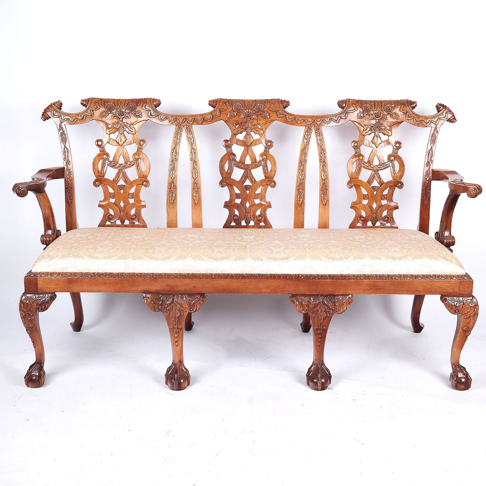 Chippendale-Style Long Open Arm Settee (1 of 11)