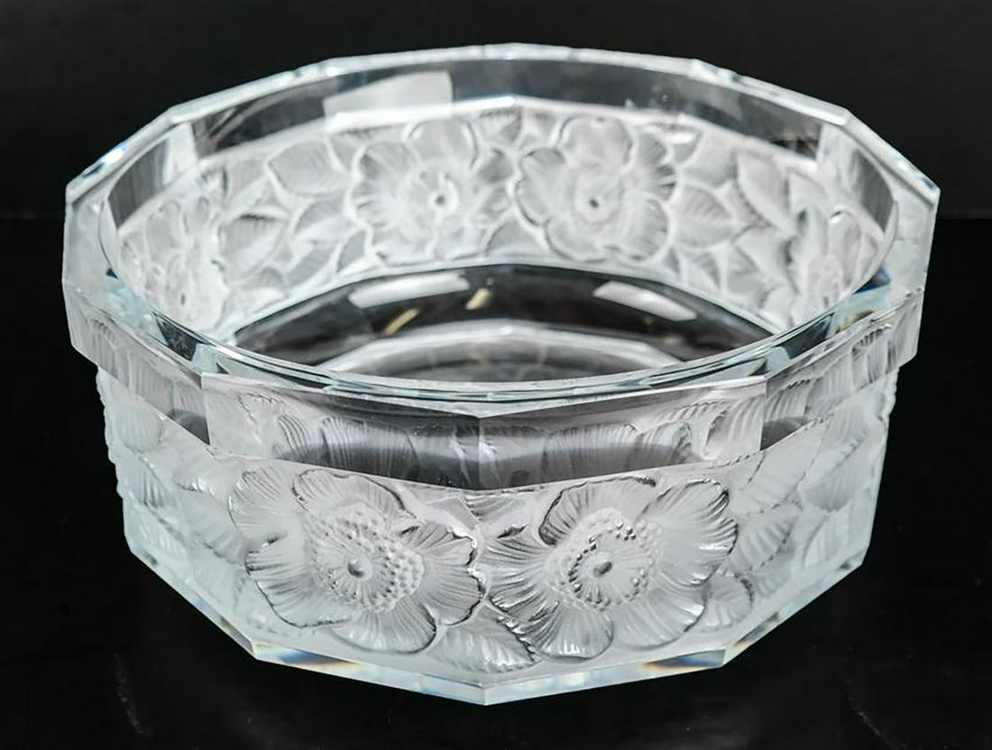 Lalique-Style Czech Crystal Bowl: Lalique-style Czech crystal bowl. [3 7/8" H x 9" Diam.].