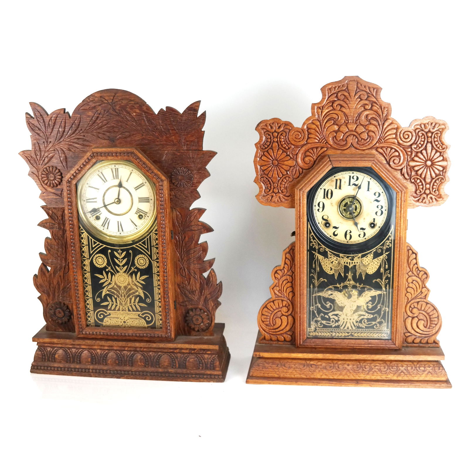 American Carved Oak Gingerbread Clocks (2) (1 of 14)