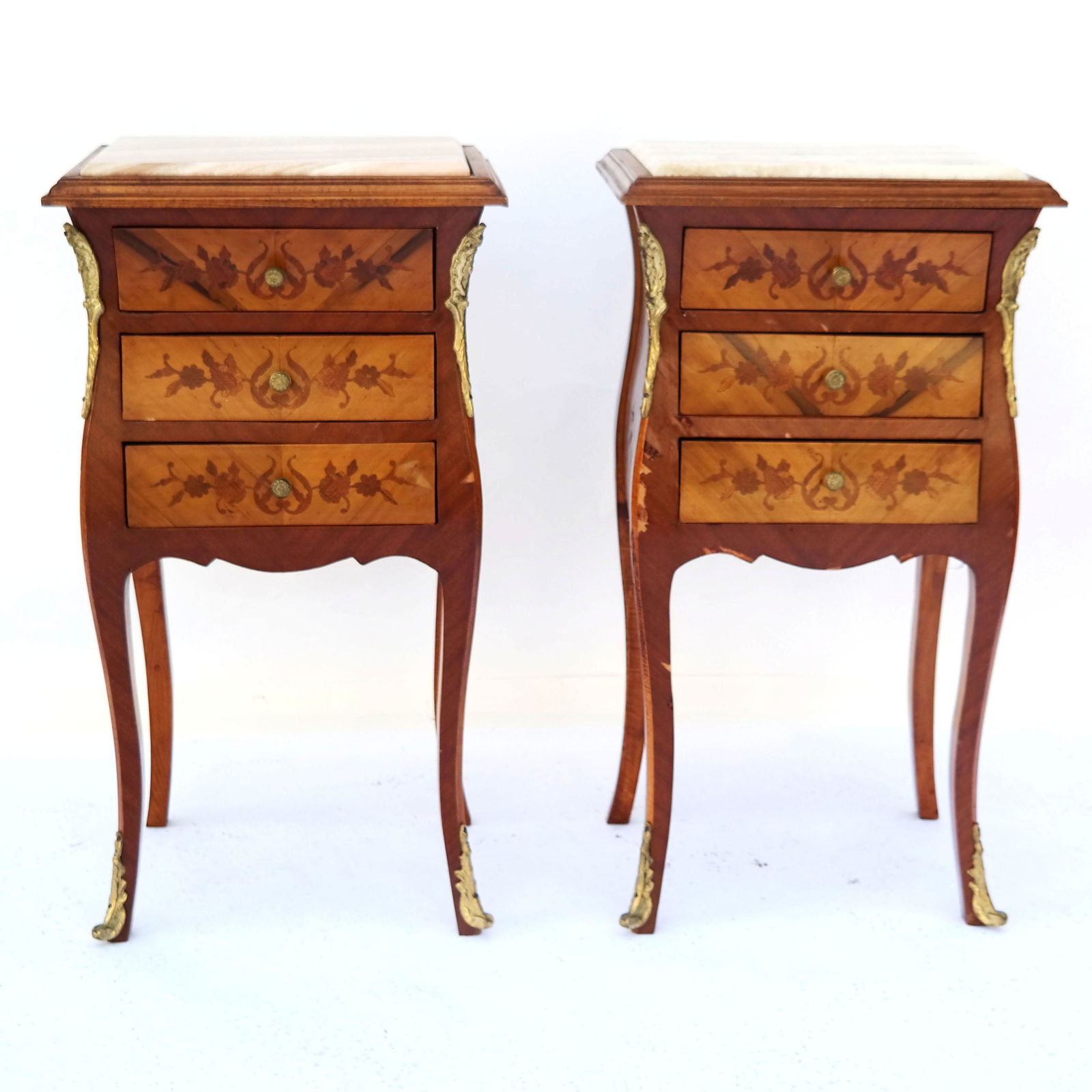 Pair of Rococo-Style Marquetry Inlaid Tables (1 of 8)