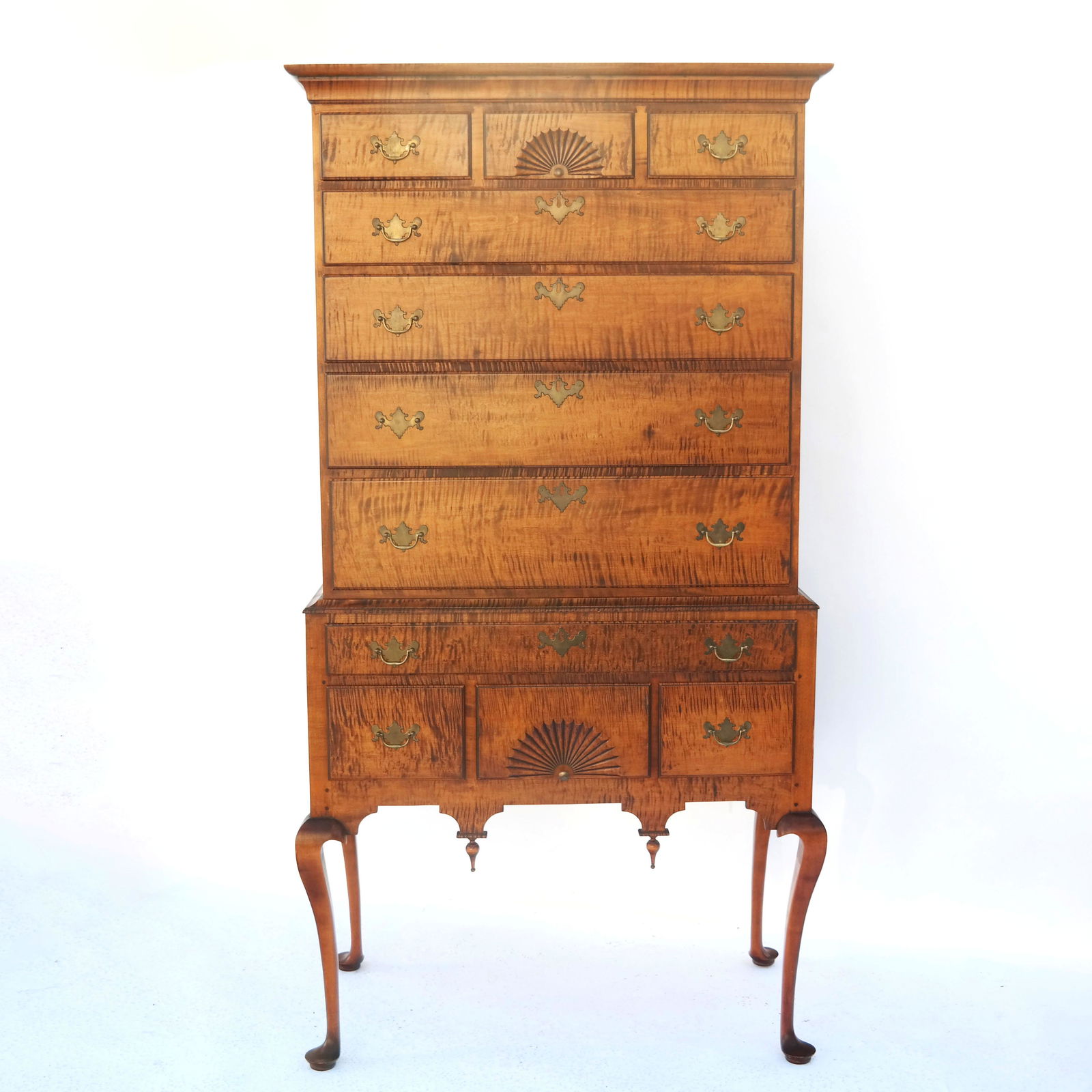 D.R. Dimes Queen Anne-Style Tiger Maple Highboy (1 of 10)