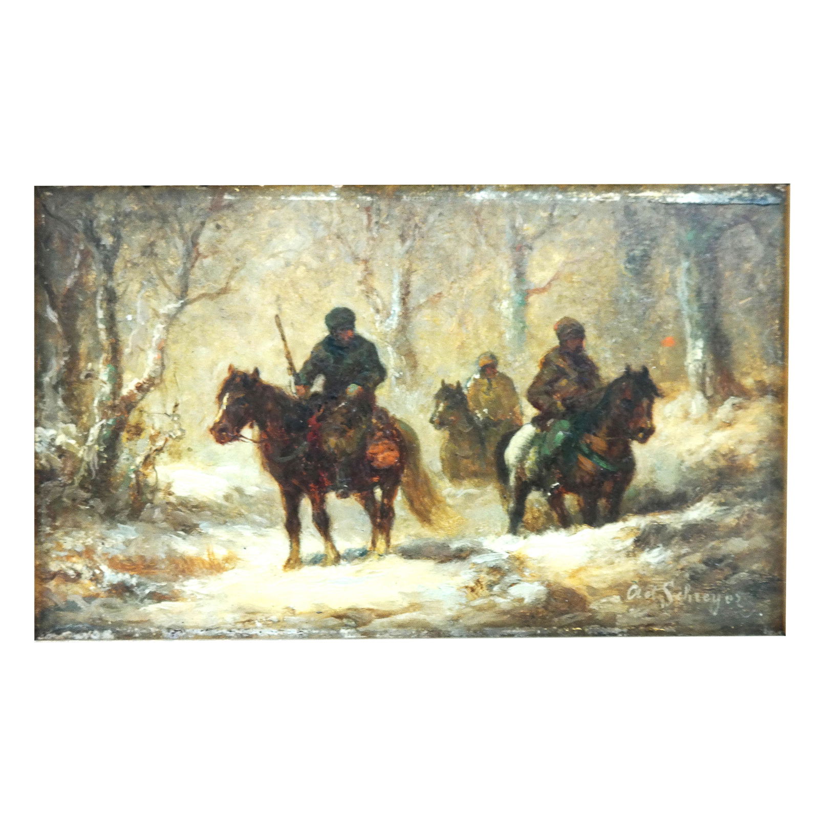 Adolf SCHREYER: Winter Hunt - Oil Painting (1 of 8)