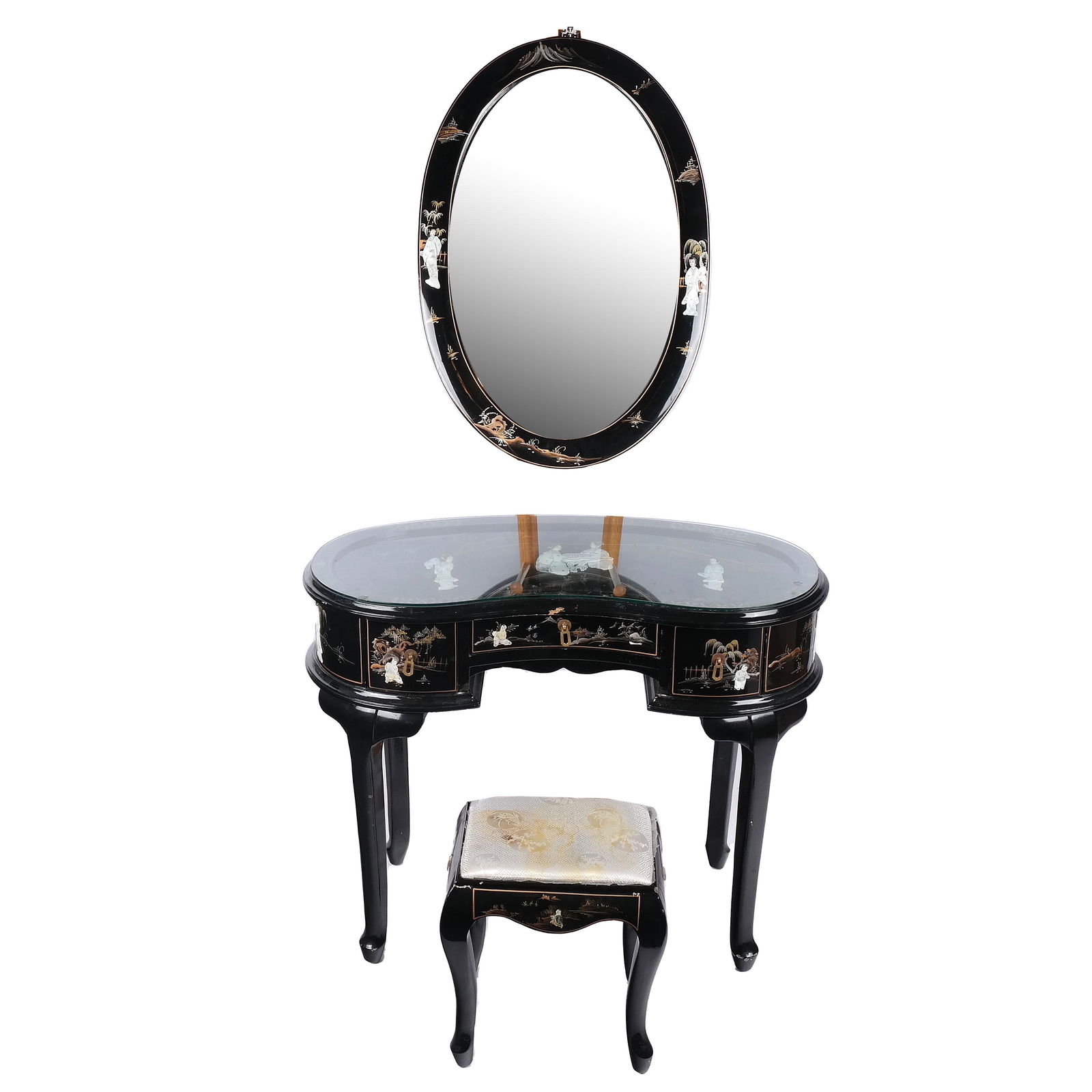 Chinoiserie Lacquer Vanity Desk, Mirror & Stool (1 of 19)