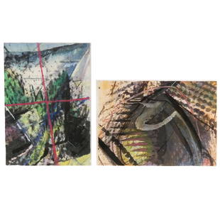 Richard STOUT: Two Abstract Mixed Media on Paper: Richard Gordon Stout (American, 1934-2020) two framed abstract mixed media works on paper, signed and dated lower right and on reverse, 2007. [(Larger) Art: 6 1/4" H x 9" W; Frame: 11 1/2" H x 14 1/2"