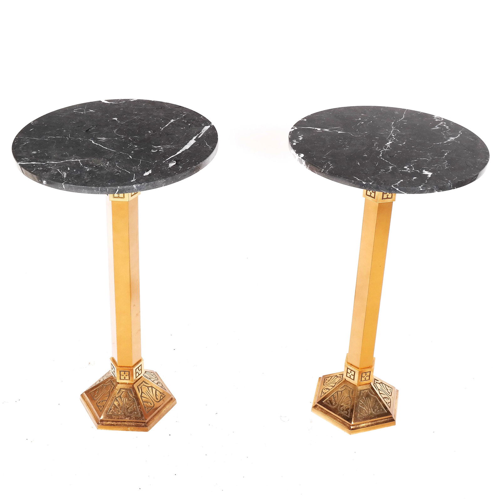 Pair of Marble & Brass Pedestal Tables (1 of 10)
