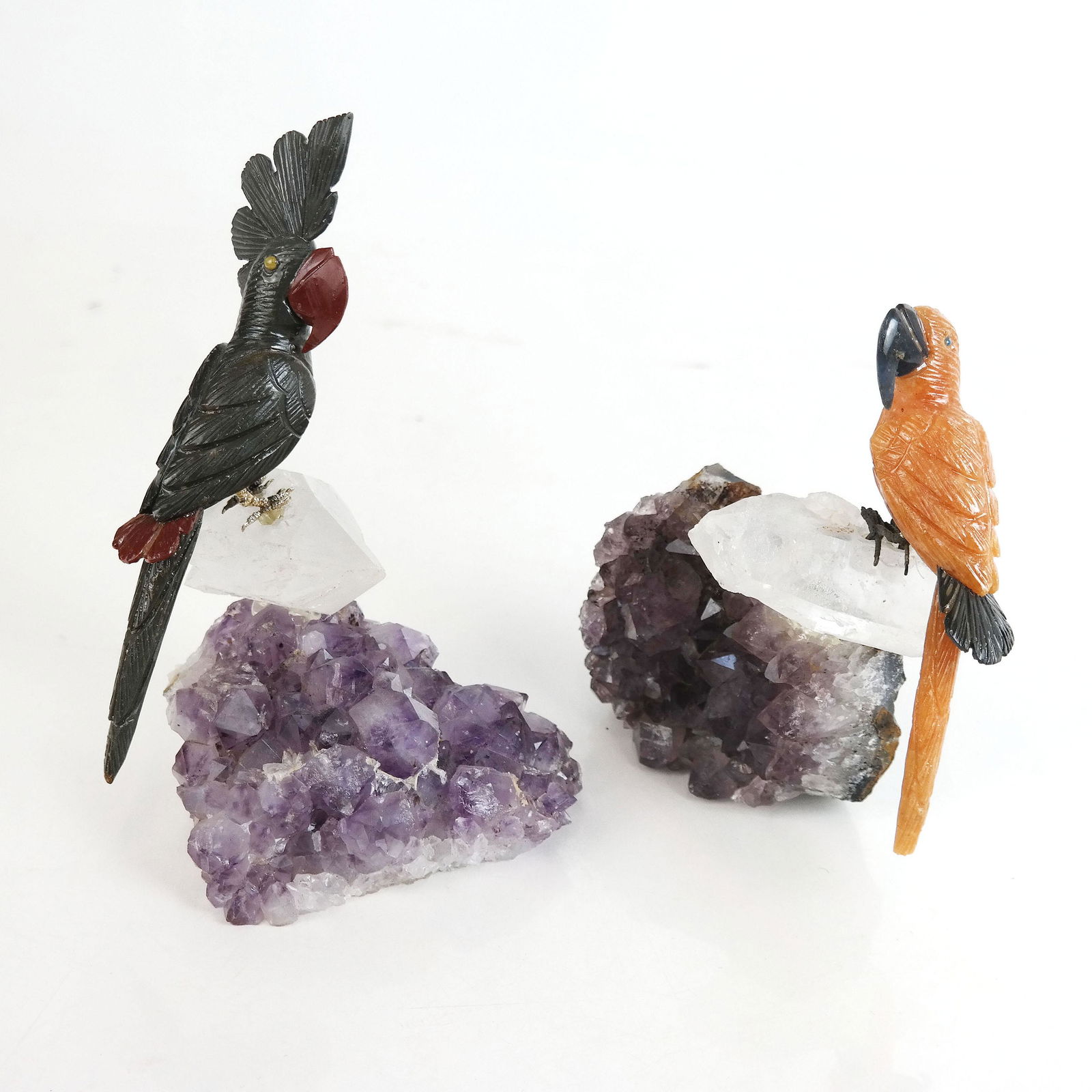 Two Carved Lapidary Birds on Amethyst Bases (1 of 10)