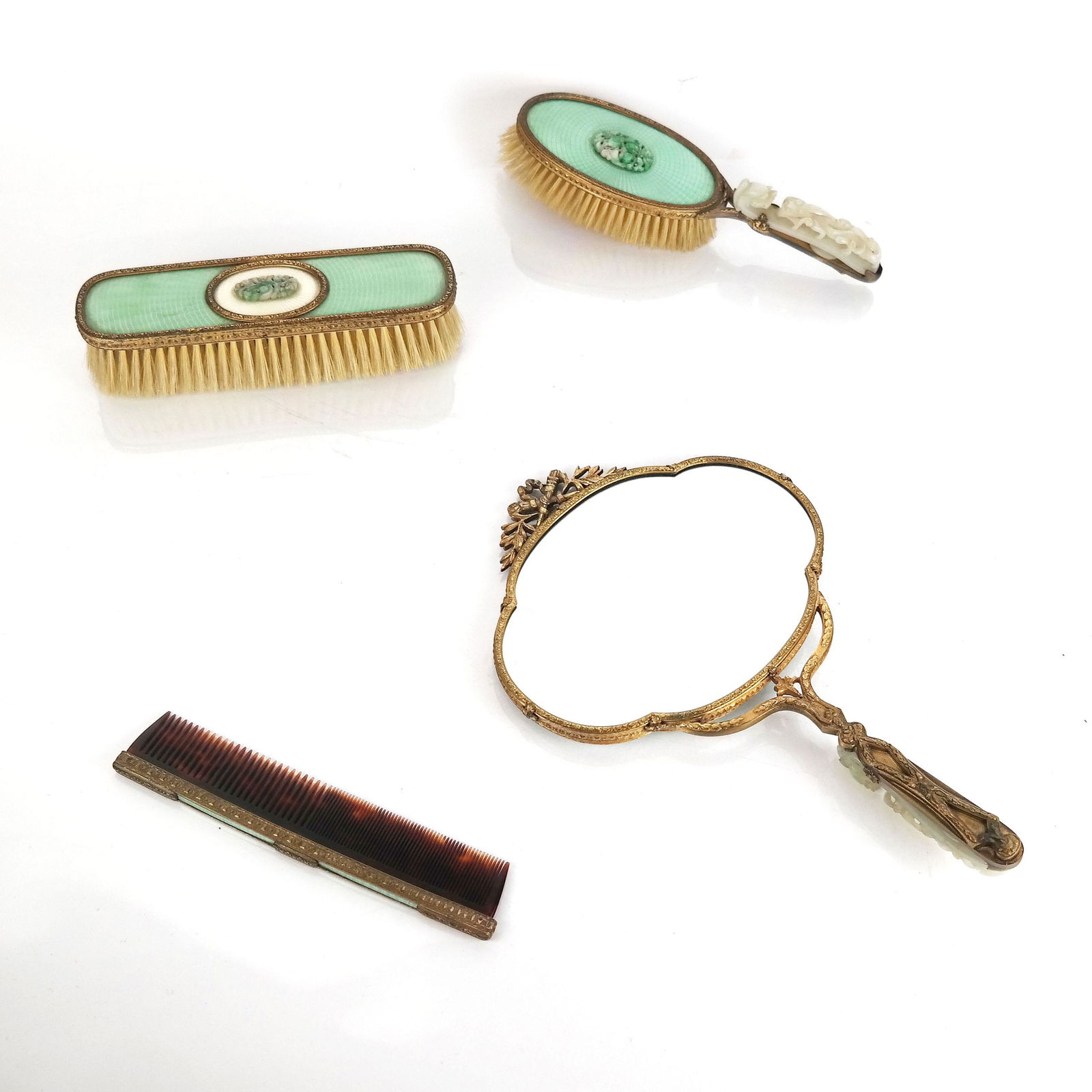 Gilt Metal & Guilloche Enamel 4 Piece Dressing Set (1 of 12)