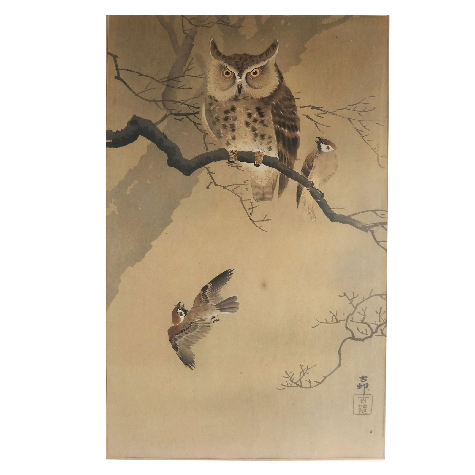 Korean or Japanese Woodcut - Owl & Birds (1 of 9)