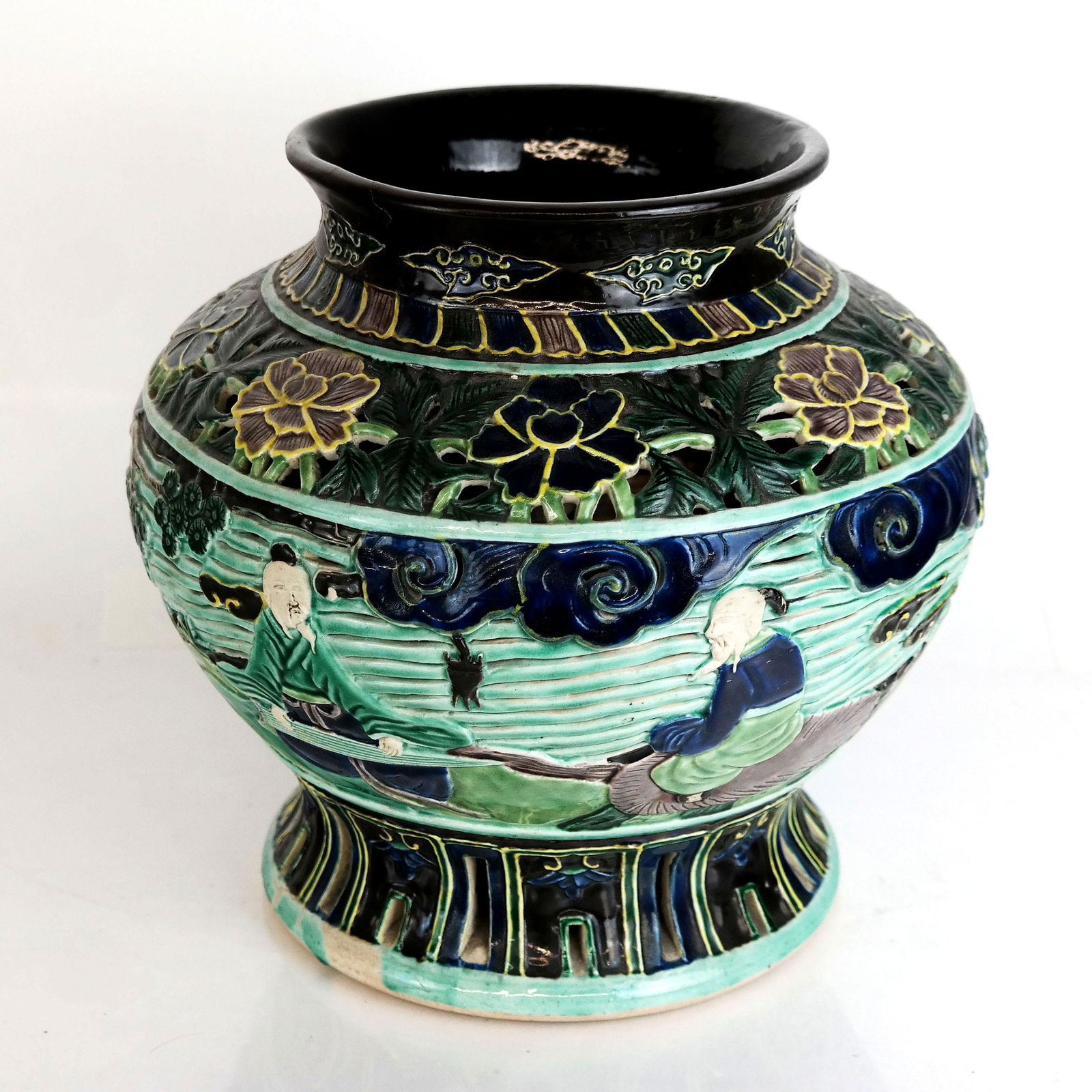 Chinese Ceramic Figural & Floral Decorated Vase (1 of 9)