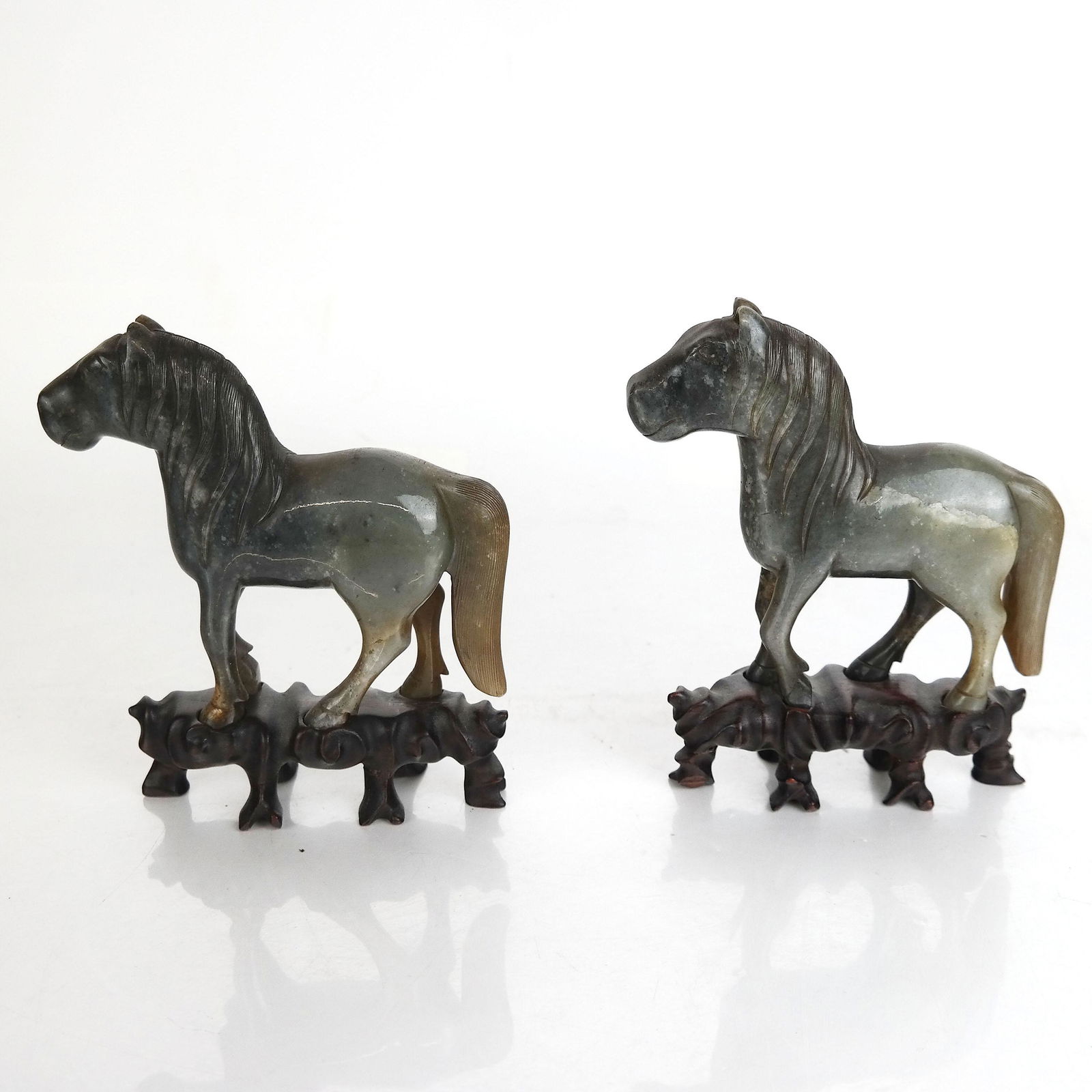 Pair of Carved Hardstone Models of Horses (1 of 10)