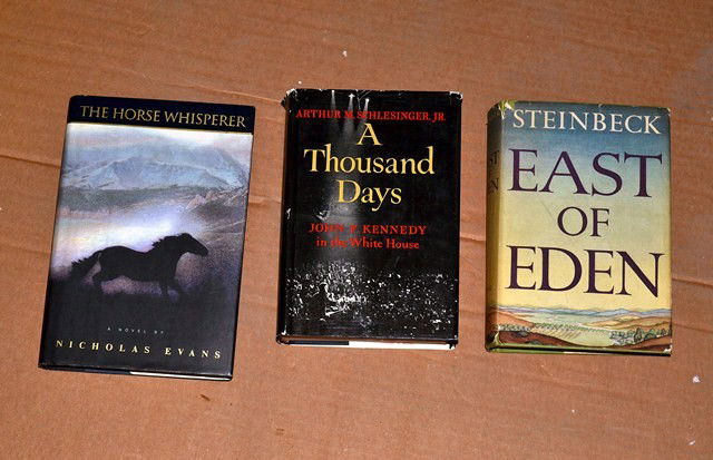 Book Lot: Group of Three First Printing Editions: Book lot of three first printing editions comprising: John Steinbeck, "East of Eden," Viking Press, 1952; Arthur M. Schlesinger, Jr. "A Thousand Days: JFK… " Houghton Mifflin Co., 1965; Nicholas Eva
