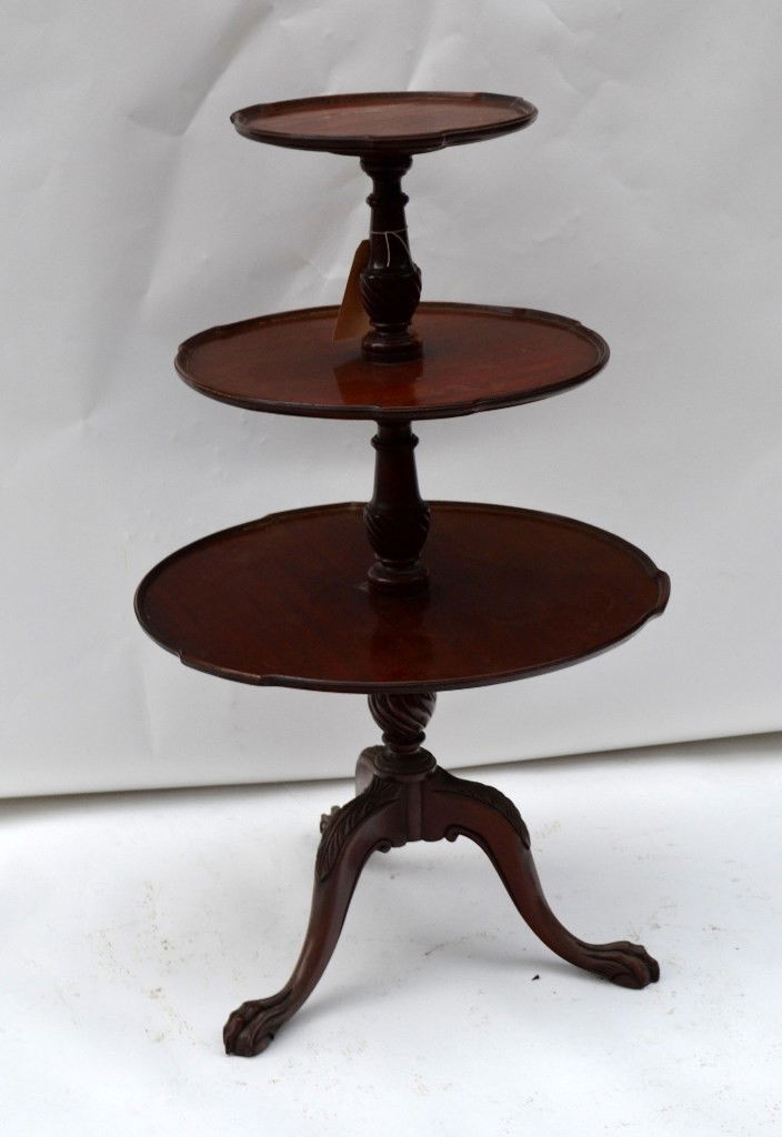Three Tier Dumbwaiter: Tripod base having ball and claw feet.