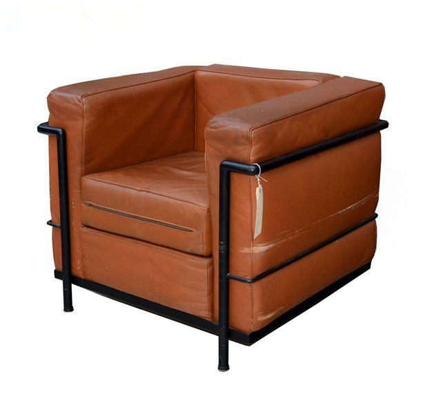 Le Corbusier "Grand Confort" Club Chair: Having black frame with tan leather upholstery. Manufactured by Cassina, 1970.