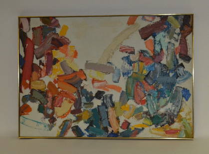 Seymour Franks Oil on Canvas: Framed abstract attributed to Seymour Franks, signed verso, Knodler Gallery. Good condition. 32" x 46".