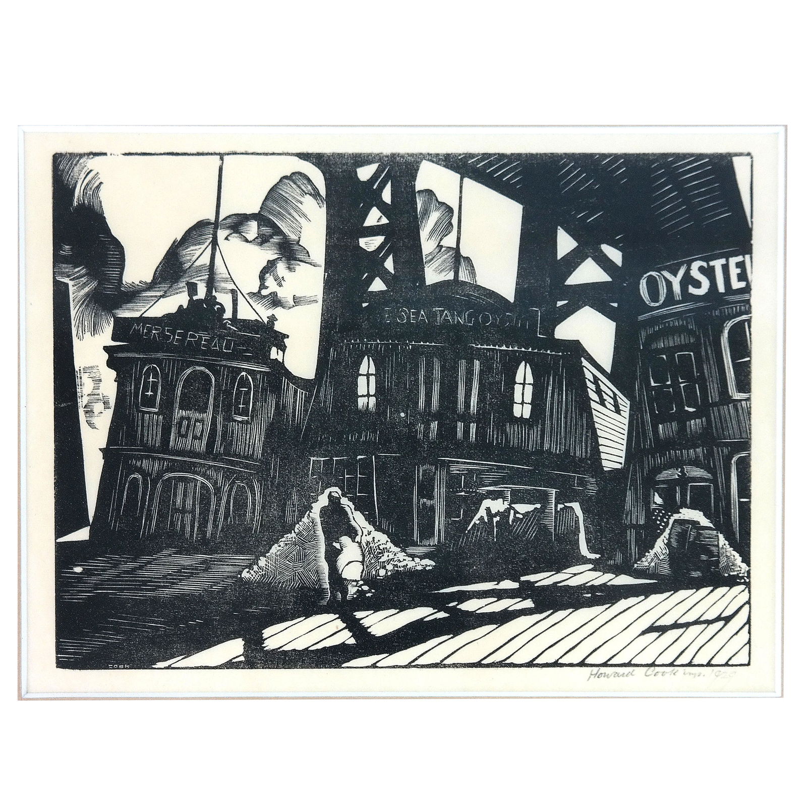 Howard COOK: Oyster Boats in Manhattan - Woodcut (1 of 10)