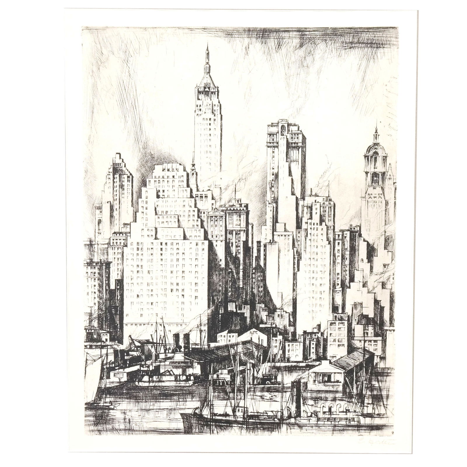 Earl HORTER: "NY Waterfront & Skyline" - Etching (1 of 9)