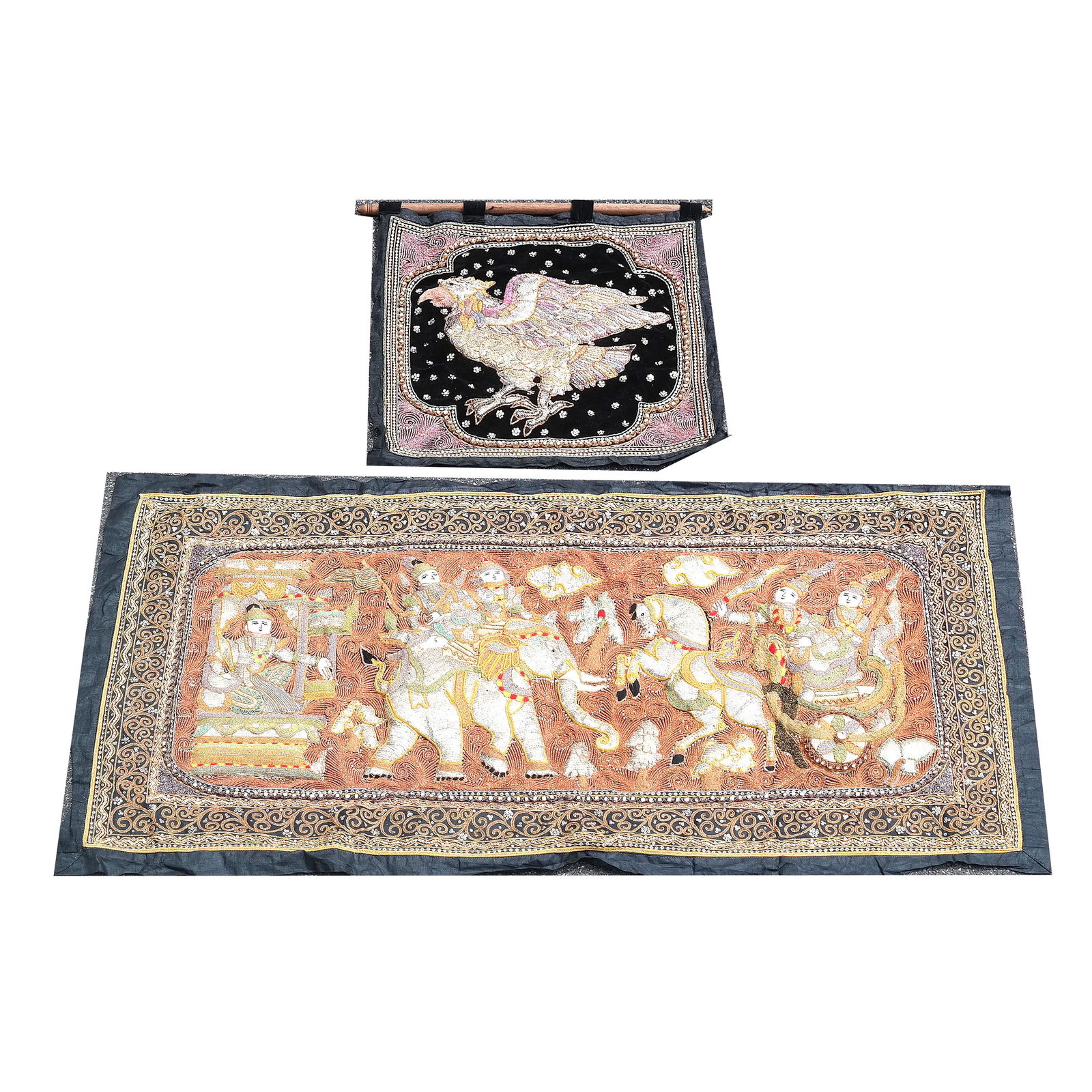 Two Gilt Embroidered "Elephant" Tapestries (1 of 9)