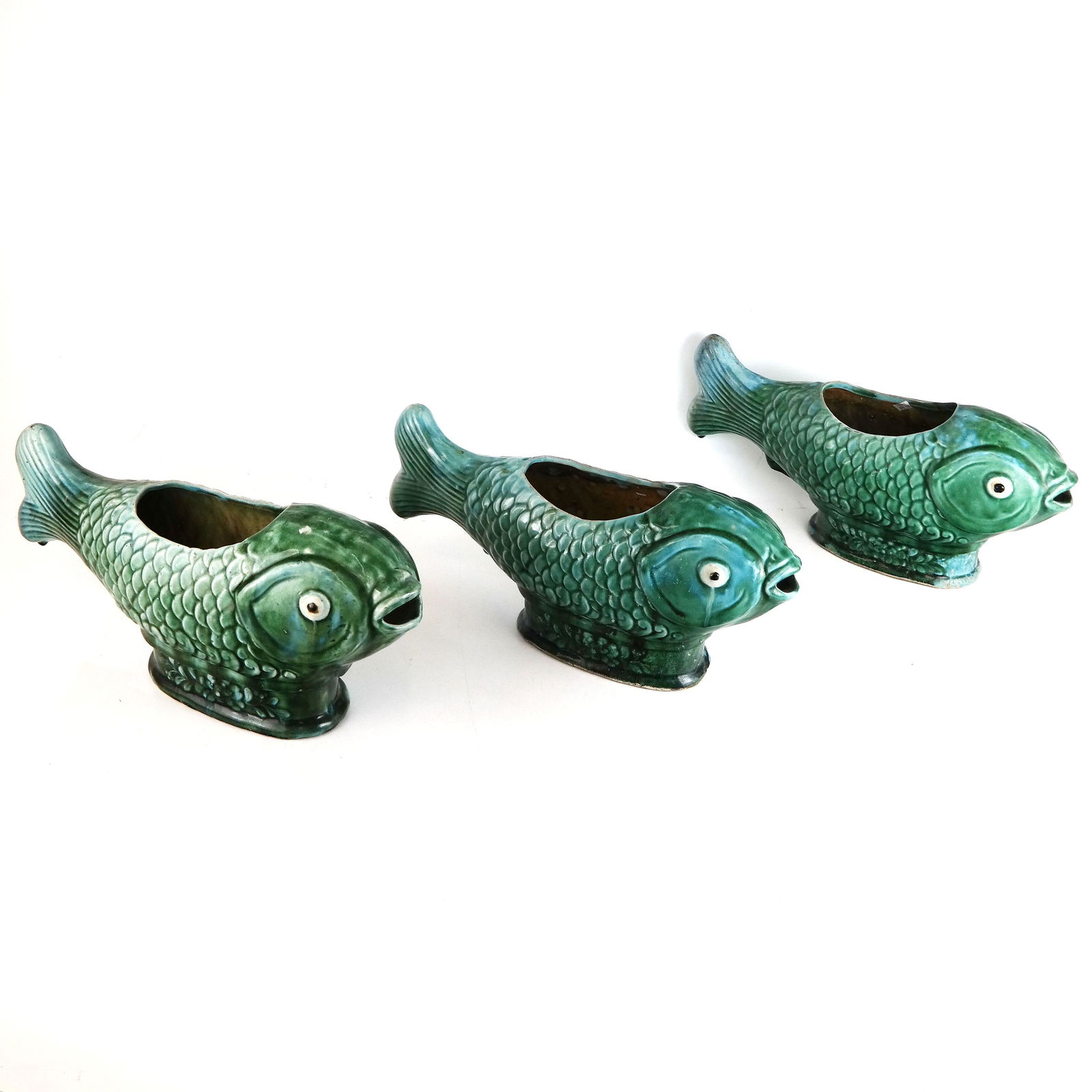 Three Green Glazed Ceramic Fish Centerpieces (1 of 9)