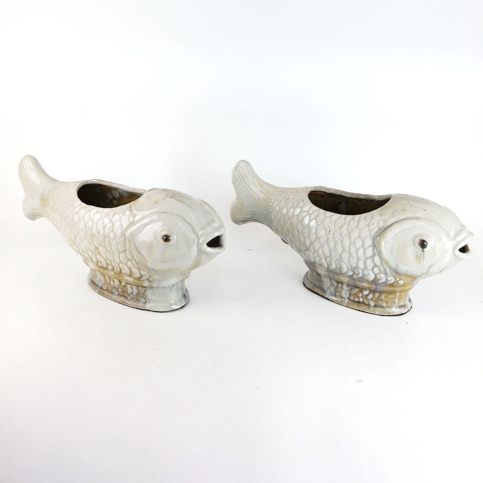 Two White Glazed Ceramic Fish Centerpieces (1 of 8)