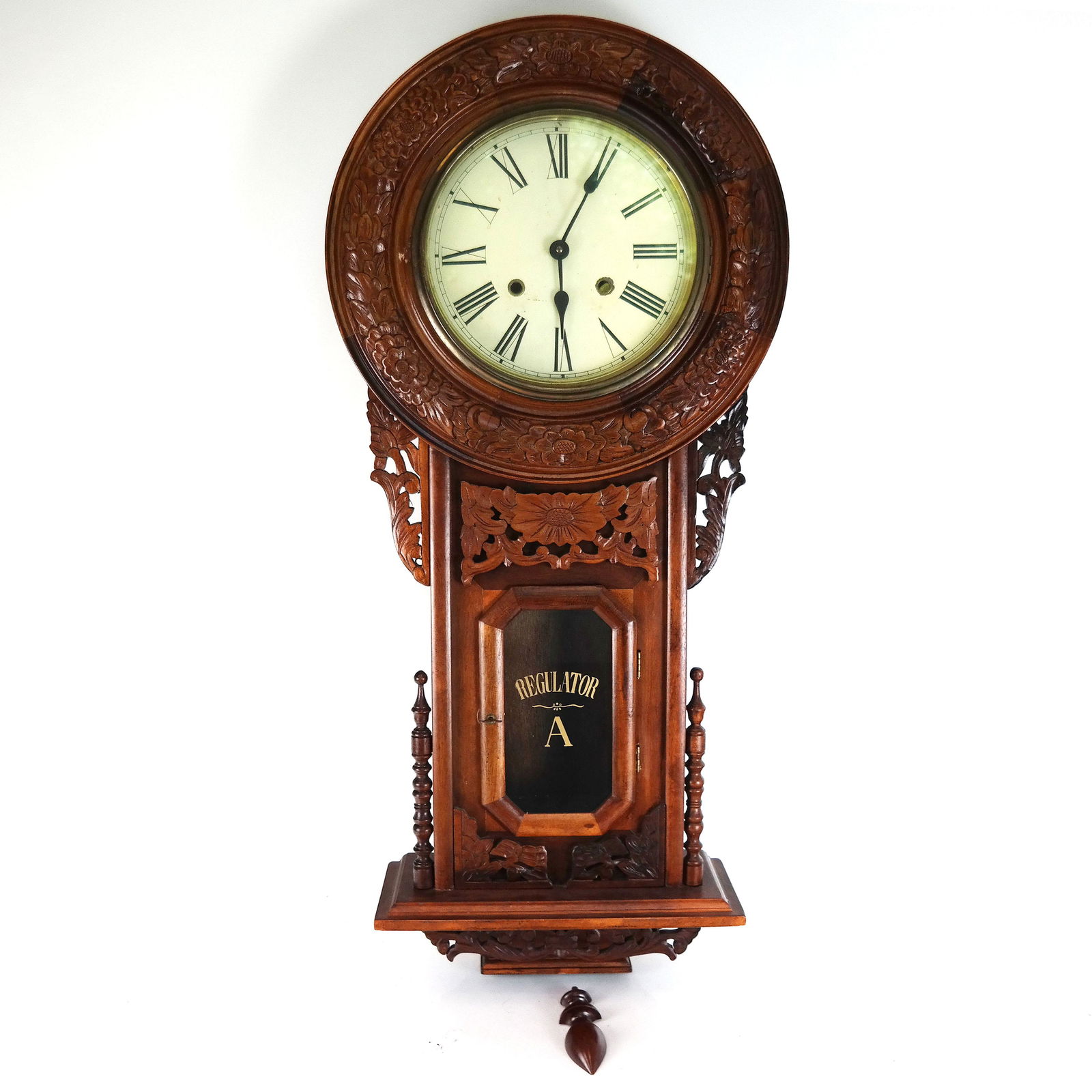 American Carved Mahogany Regulator Clock (1 of 13)