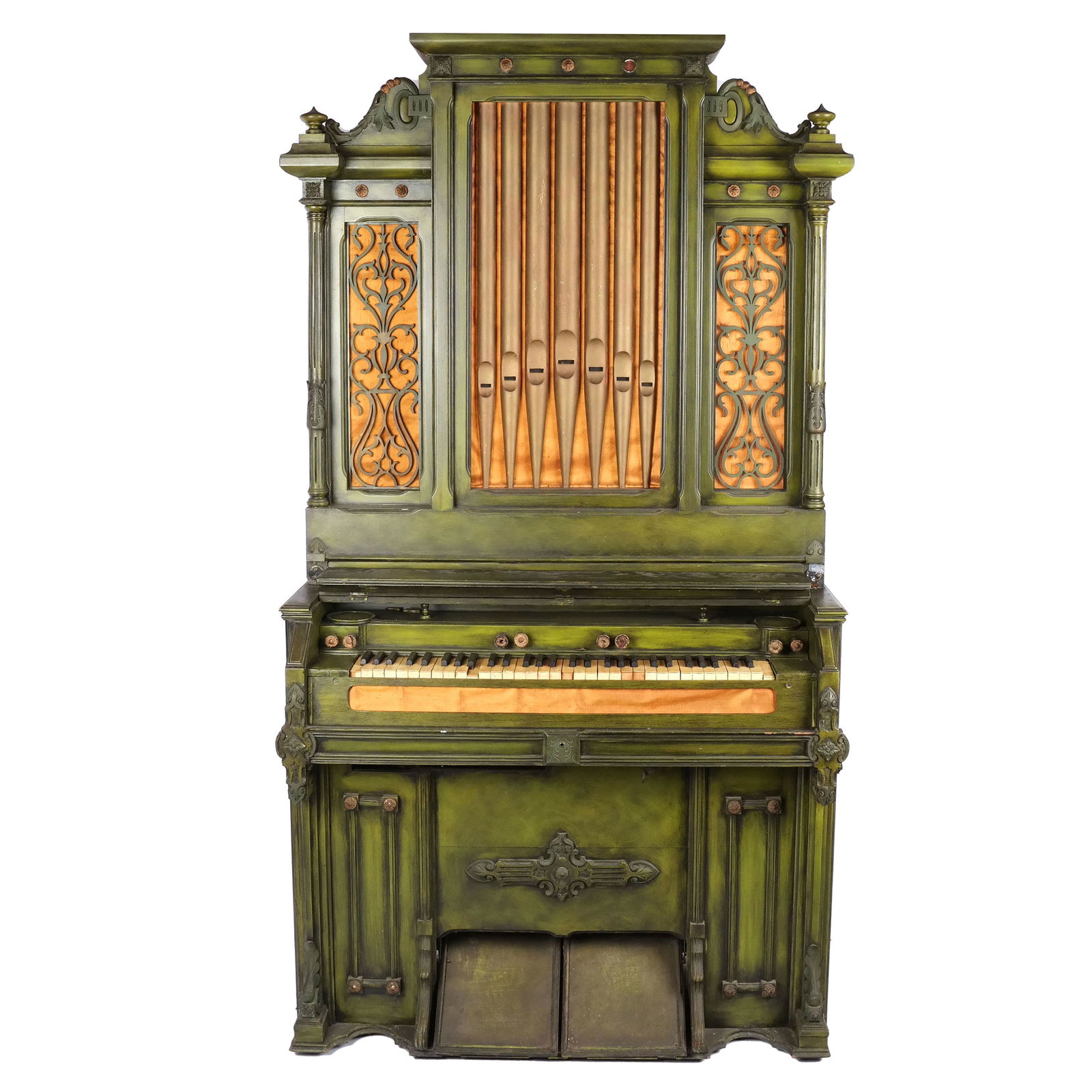 Antique Green Paint Decorated Pipe Organ (1 of 13)