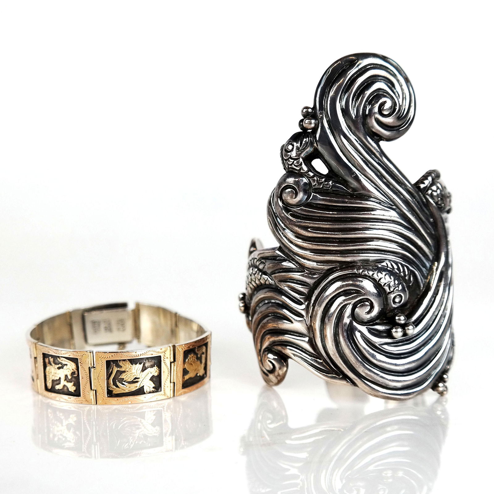 2 Cuff Bracelets: Mexican Silver & Gilt Silver (1 of 14)