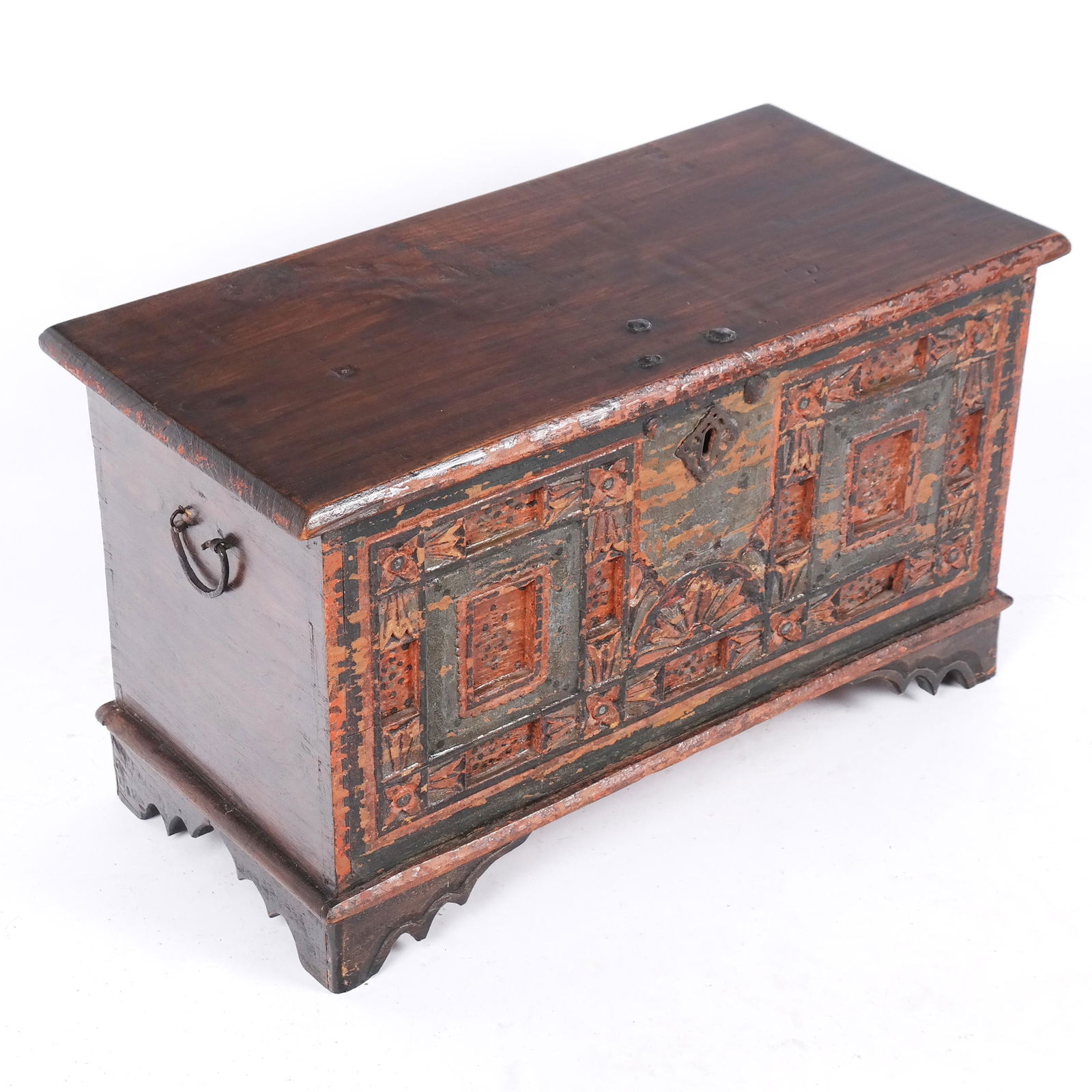 Small Carved & Painted Hardwood Chest (1 of 9)