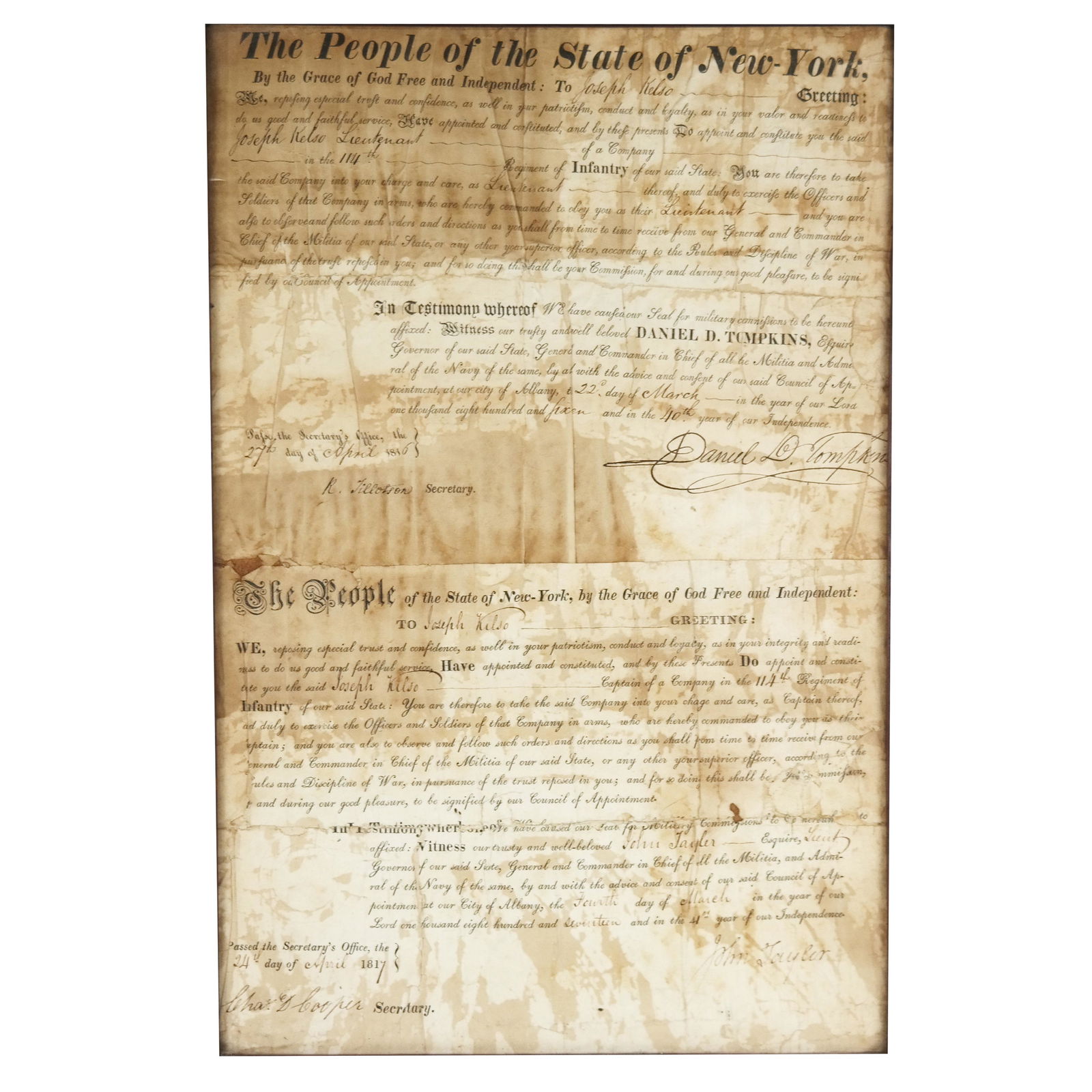 Two Documents Signed by D.D. Tompkins & J. Taylor (1 of 9)