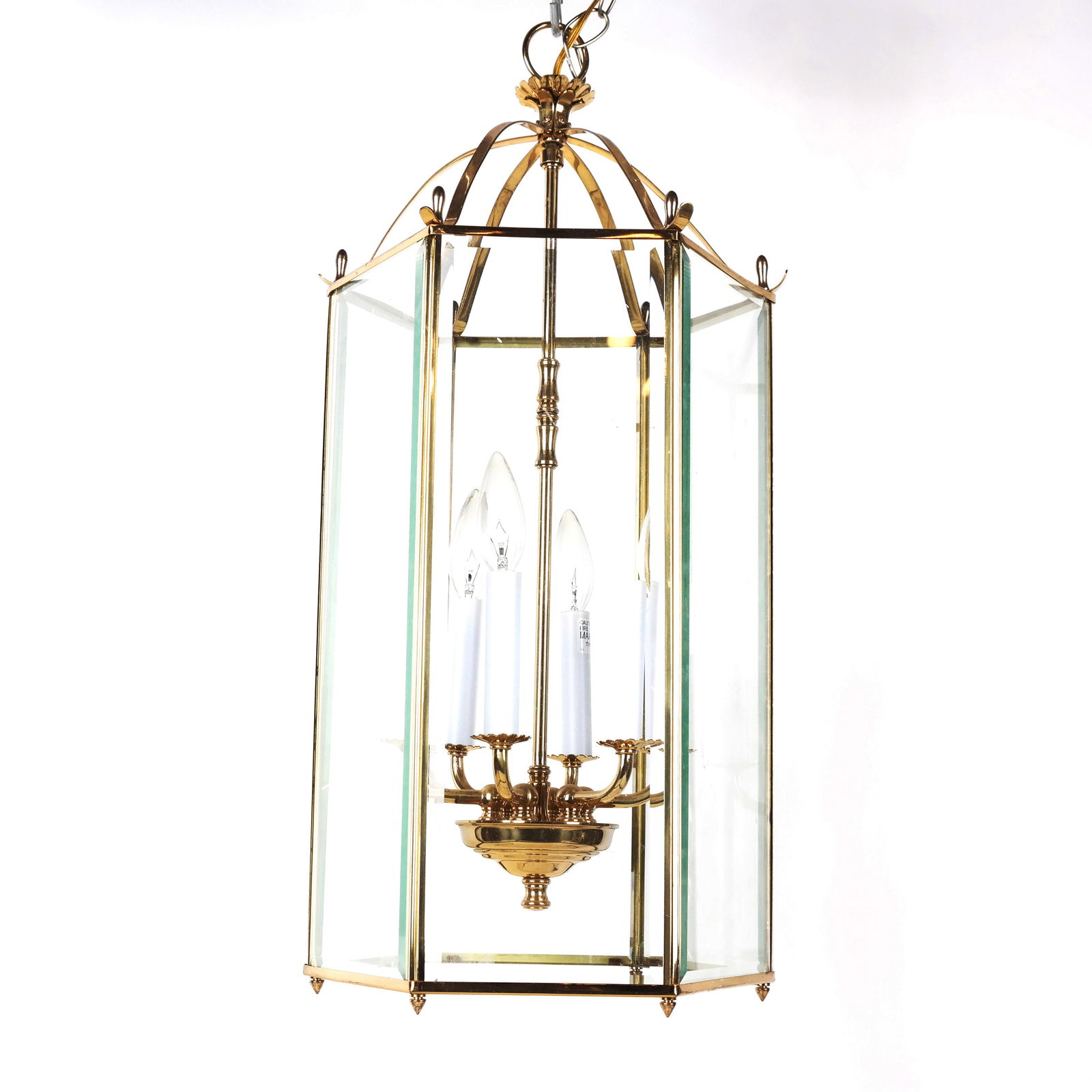 Regency-Style 6-Light Brass Hexagonal Lantern (1 of 8)