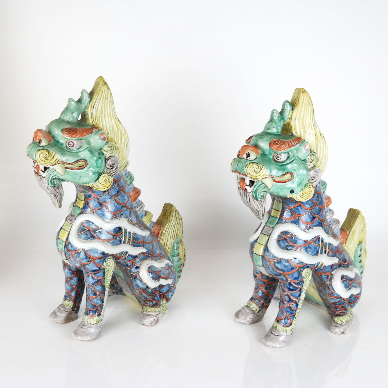 Pair of Chinese Polychrome Foo Lions/Dogs (1 of 9)