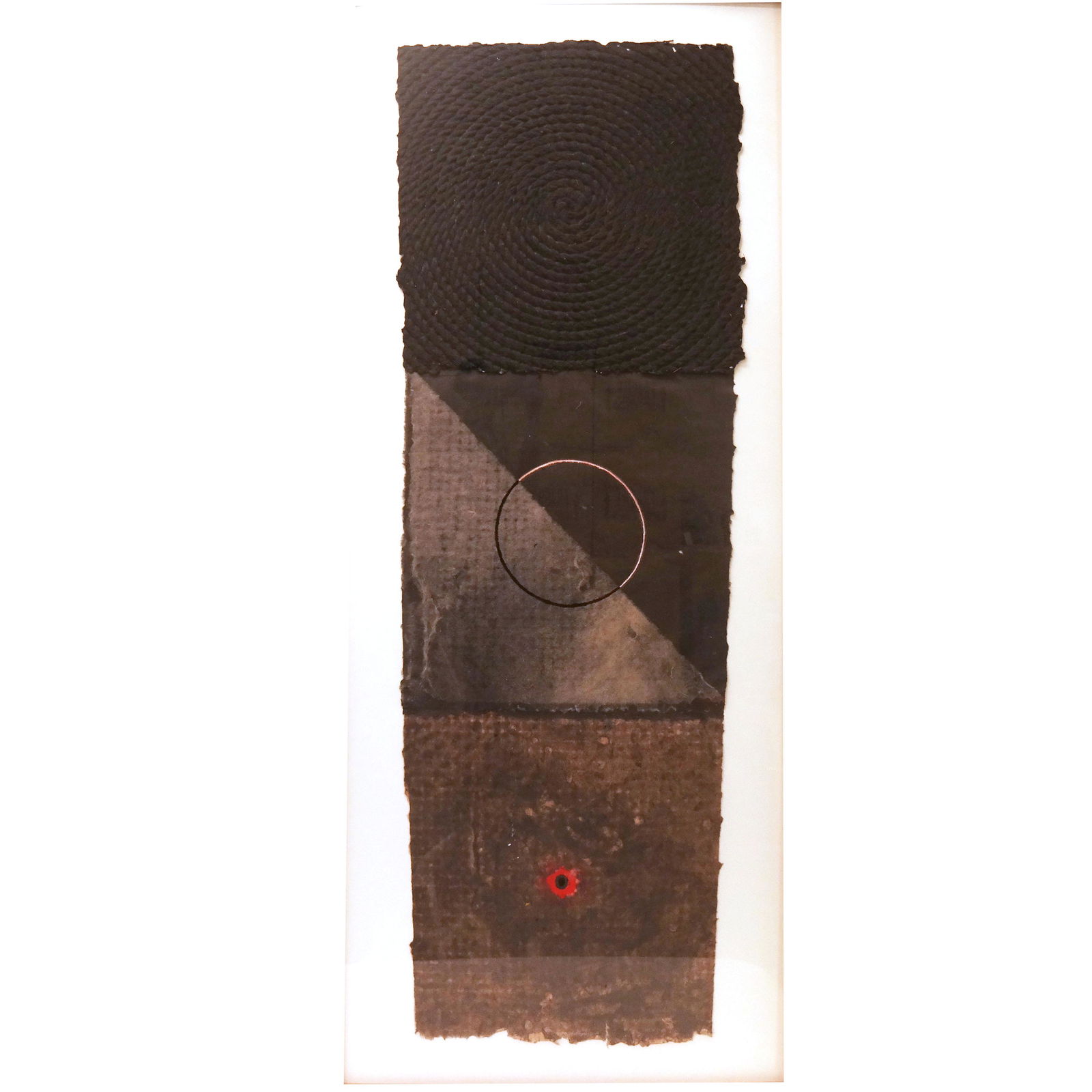 David SHAPIRO: "Arjuna 13-86" - Collage: David Shapiro (American, 1944-2014) acrylic on cast pulp paper collage, titled and numbered lower left, signed and dated lower center. [Sight: 58 1/2" H x 19 1/2" W; Frame: 65 1/4" H x 27 1/4" W]. In