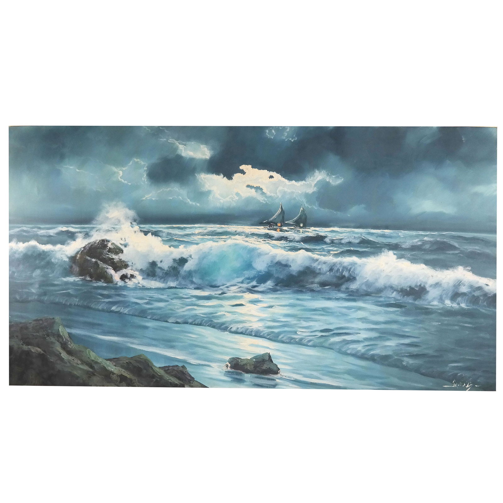 Maritime Oil Painting: Sailing Ships at Sea (1 of 10)