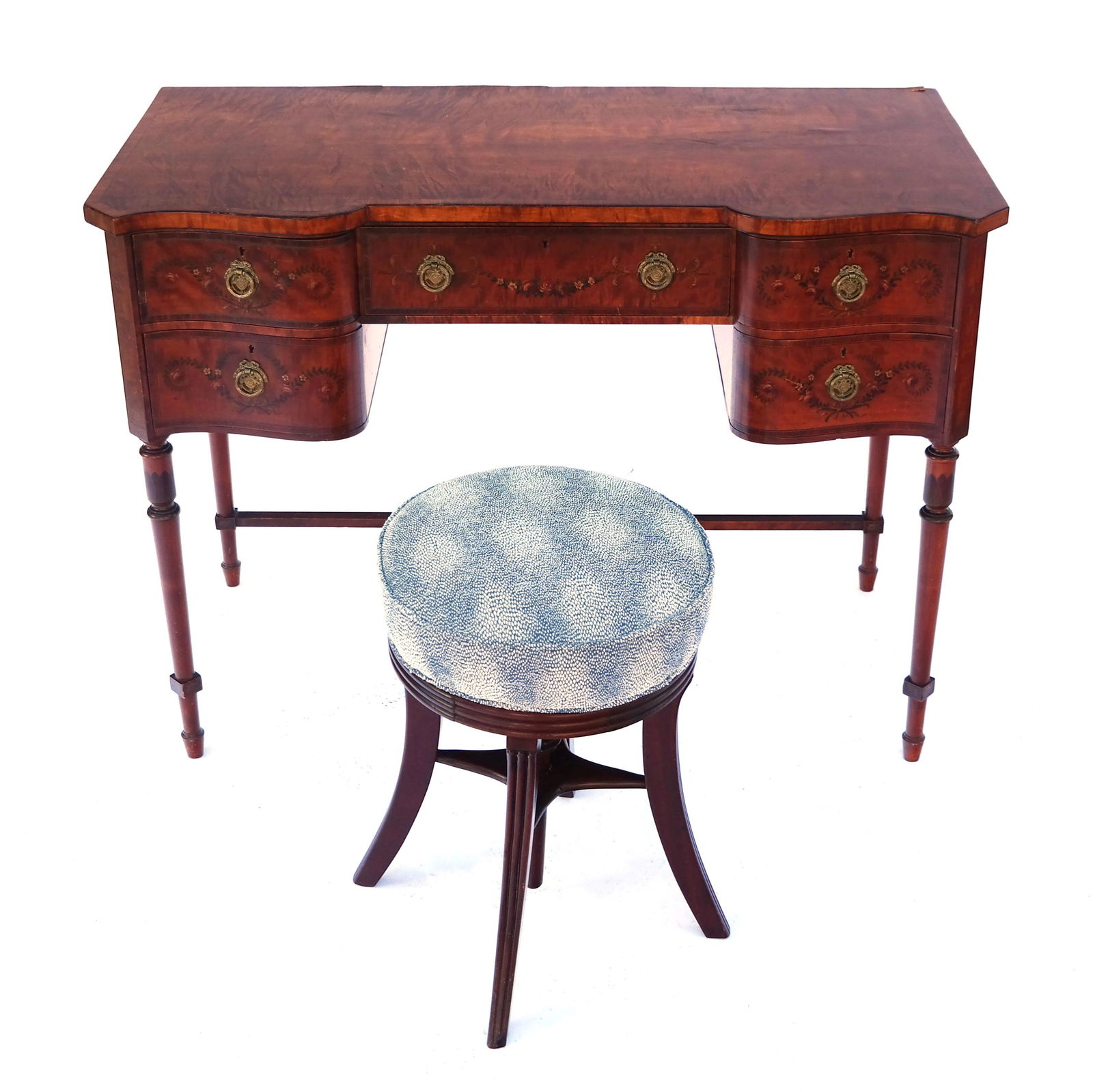 Edwardian-Style Decorated Desk & Revolving Stool (1 of 8)