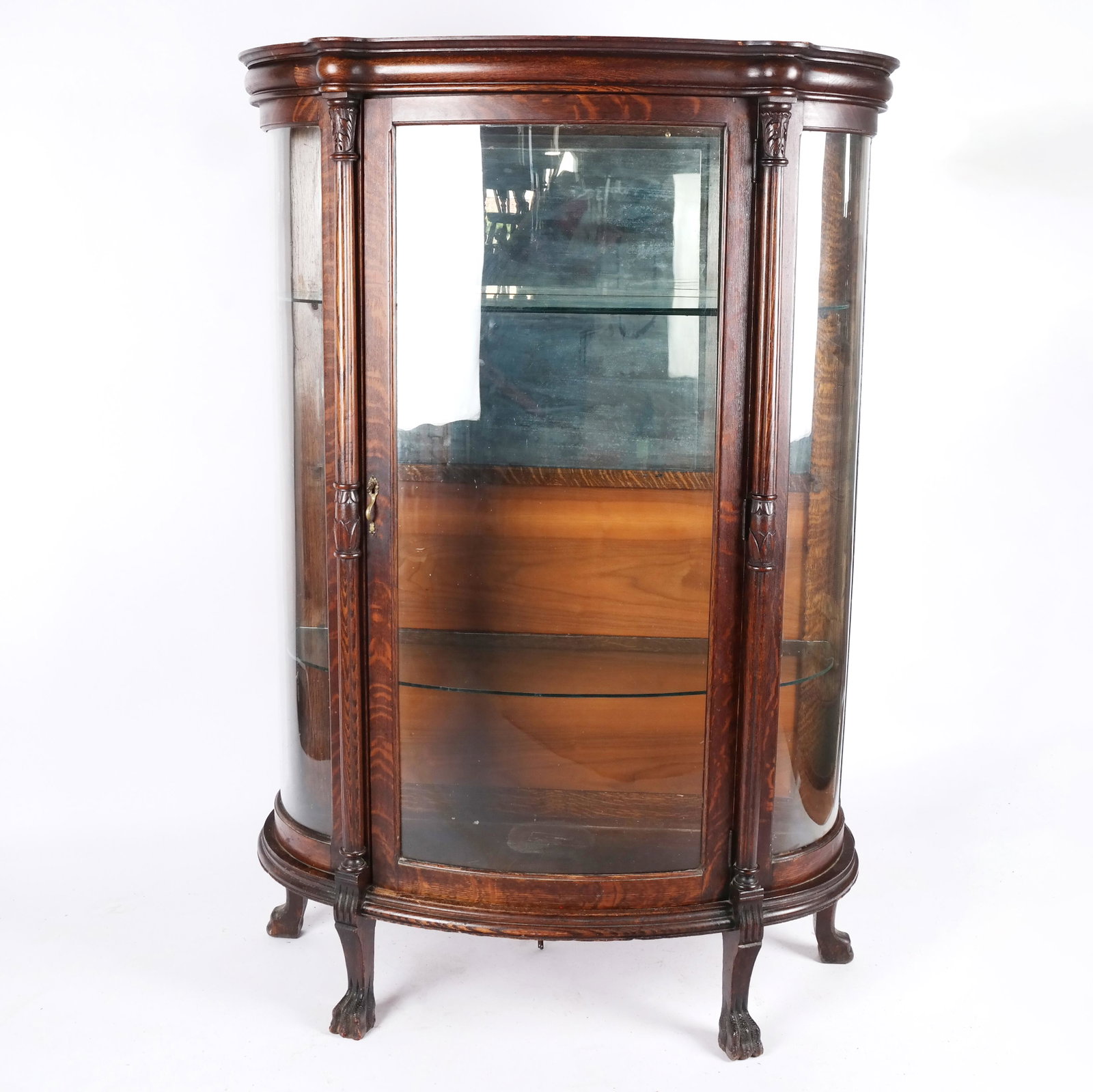 Arts & Crafts-Style Oak Cabinet/Vitrine: Arts and crafts-style oak cabinet/vitrine. [61 1/2" H x 42 1/2" W x 16" D].