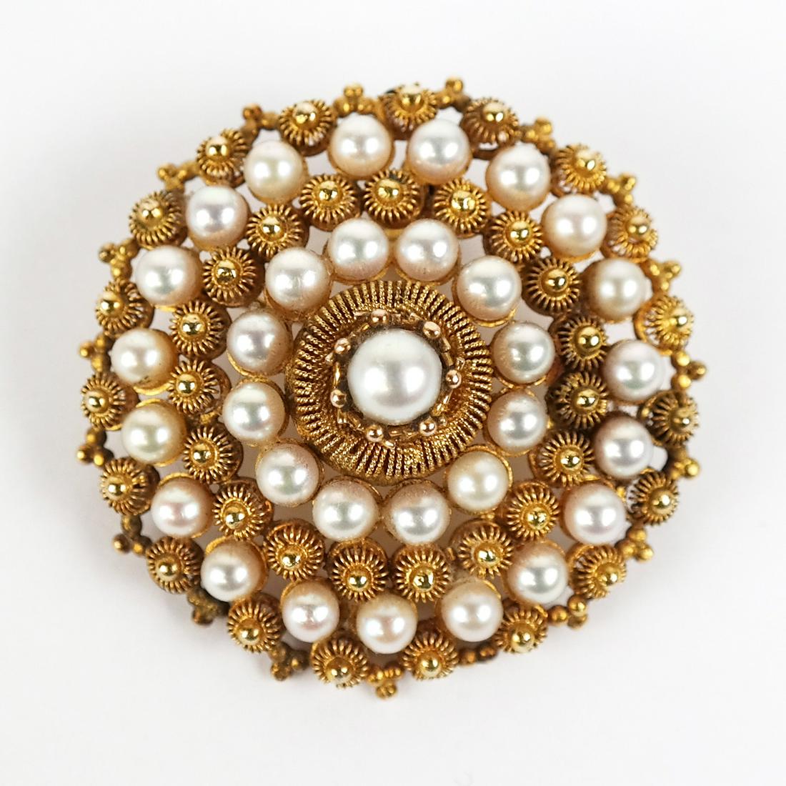 Large 14K Gold Pendant/Brooch Set with Pearls (1 of 7)