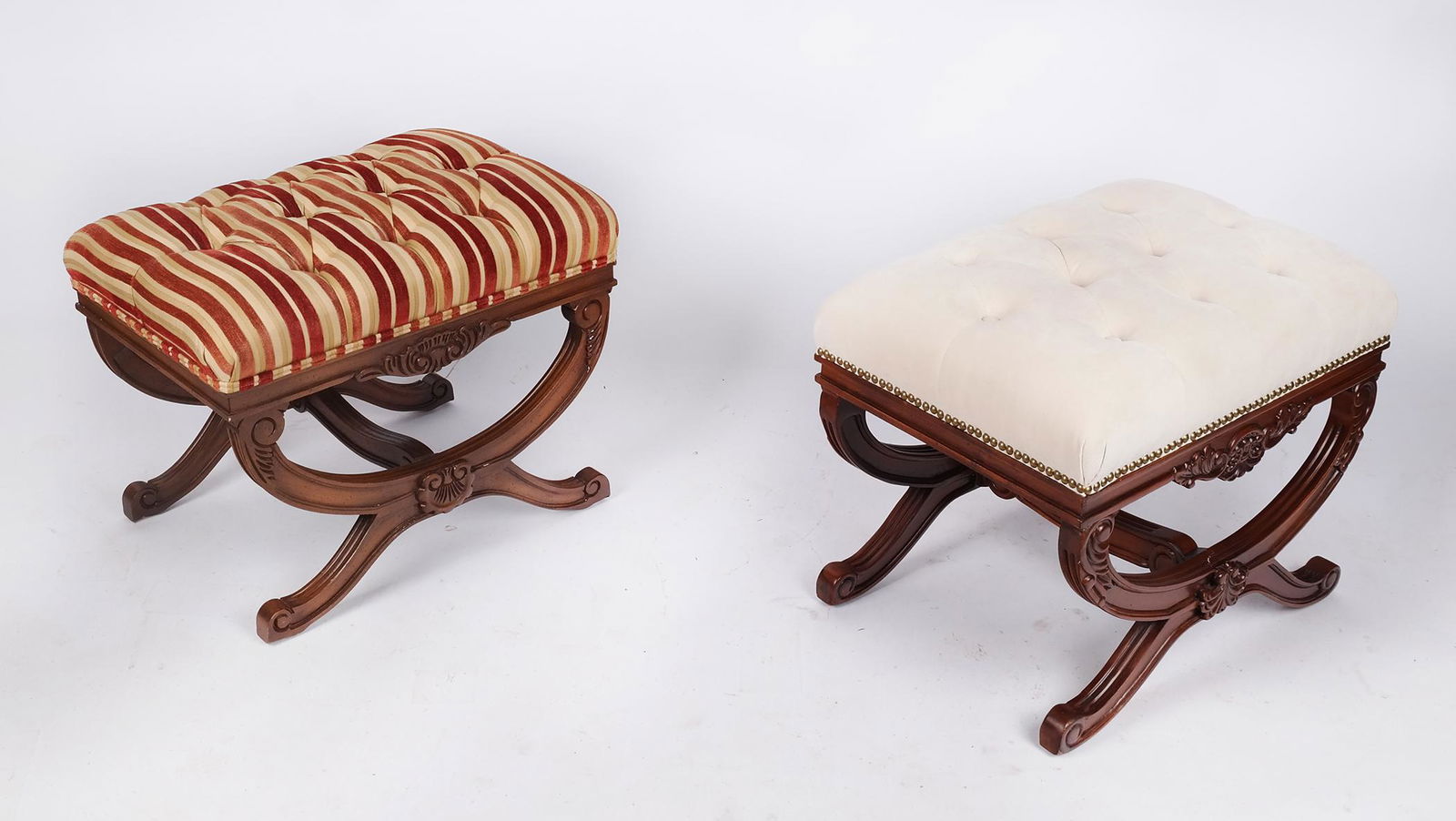Two Carved & Upholstered Stools (1 of 7)