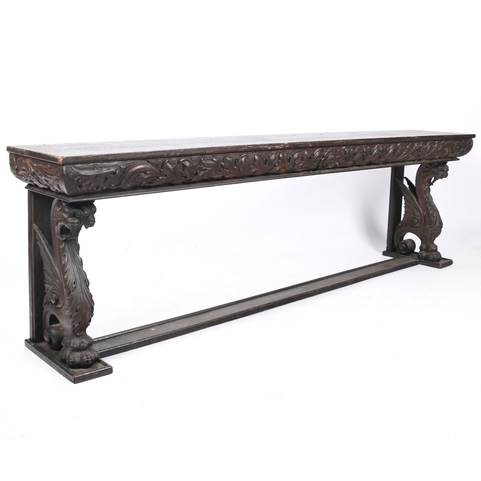 English Baroque-Style Carved Oak Bench (1 of 9)