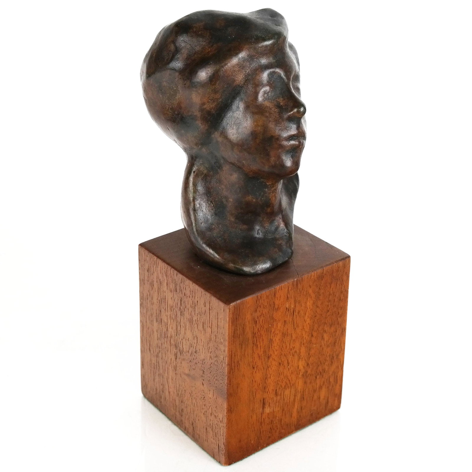 Nathan C. HALE: Modern Bronze Bust of a Woman: Modern bronze bust of a woman, possibly Theodora Winthrop Hooton, by Nathan C. Hale (American, b. 1925). [8" H x 3" W x 3" D]. A few marks and wear.