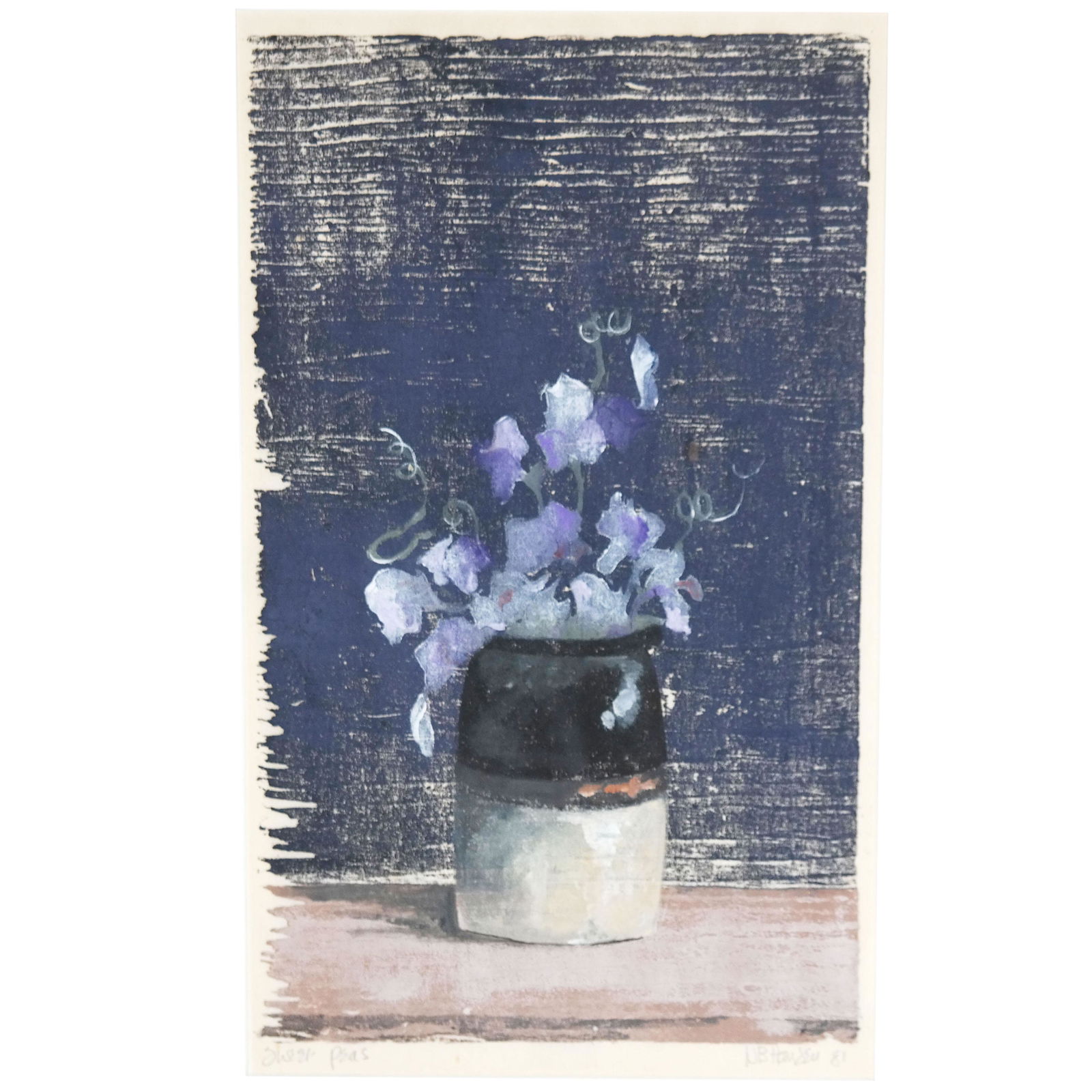W.B. HANSEN (?): Floral Still Life, "Sweet Peas" - Work on Paper (1 of 7)