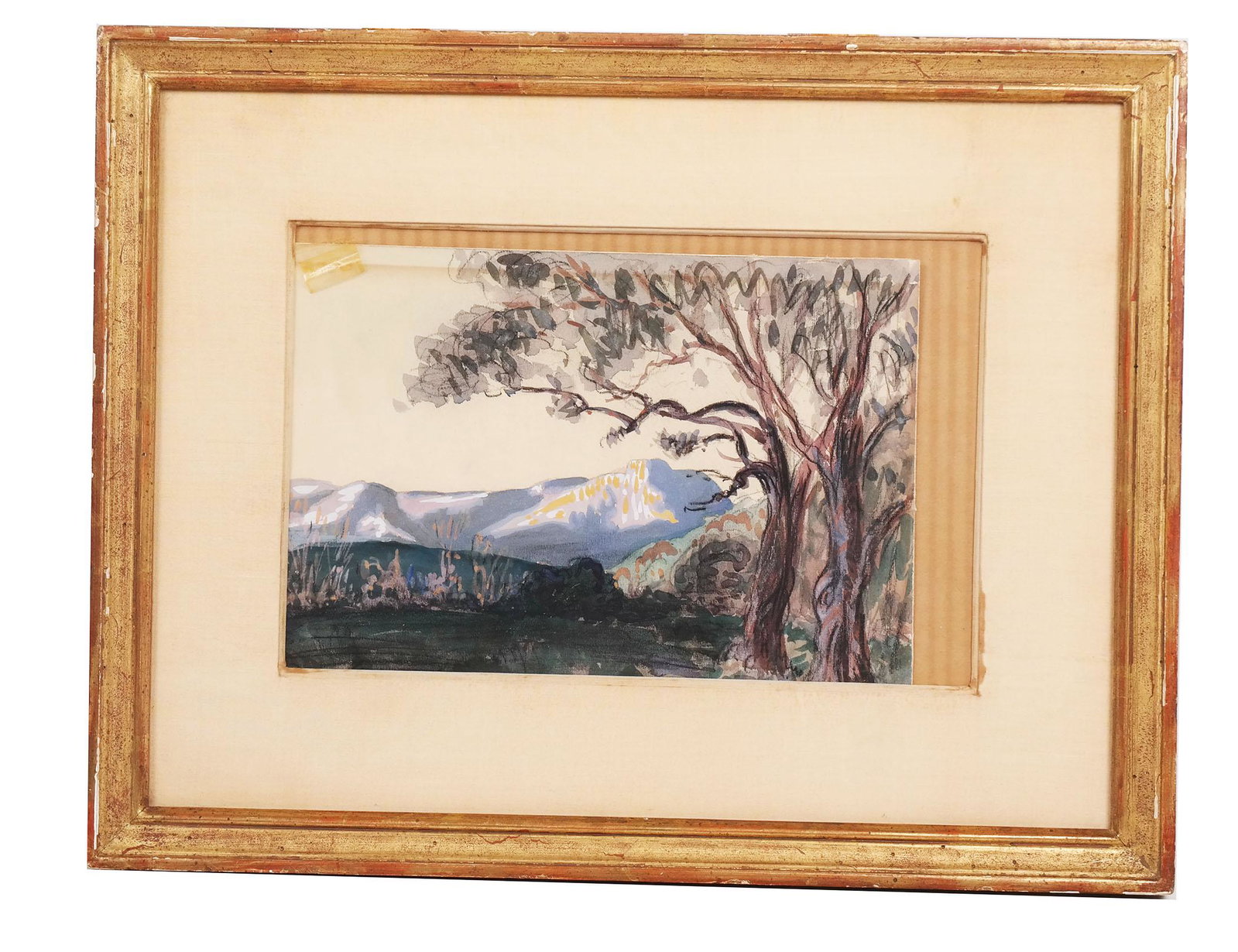 V.J. ROUX-CHAMPION: "Les Eternels" - Gouache: Victor Joseph Roux-Champion (French, 1871-1953) gouache titled to verso "Les Eternels", signed lower left "V.J. Roux-Champion". [Art: 7 3/4" H x 11 3/4" W; Frame: 14" H x 18 1/2" W]. In overall good c